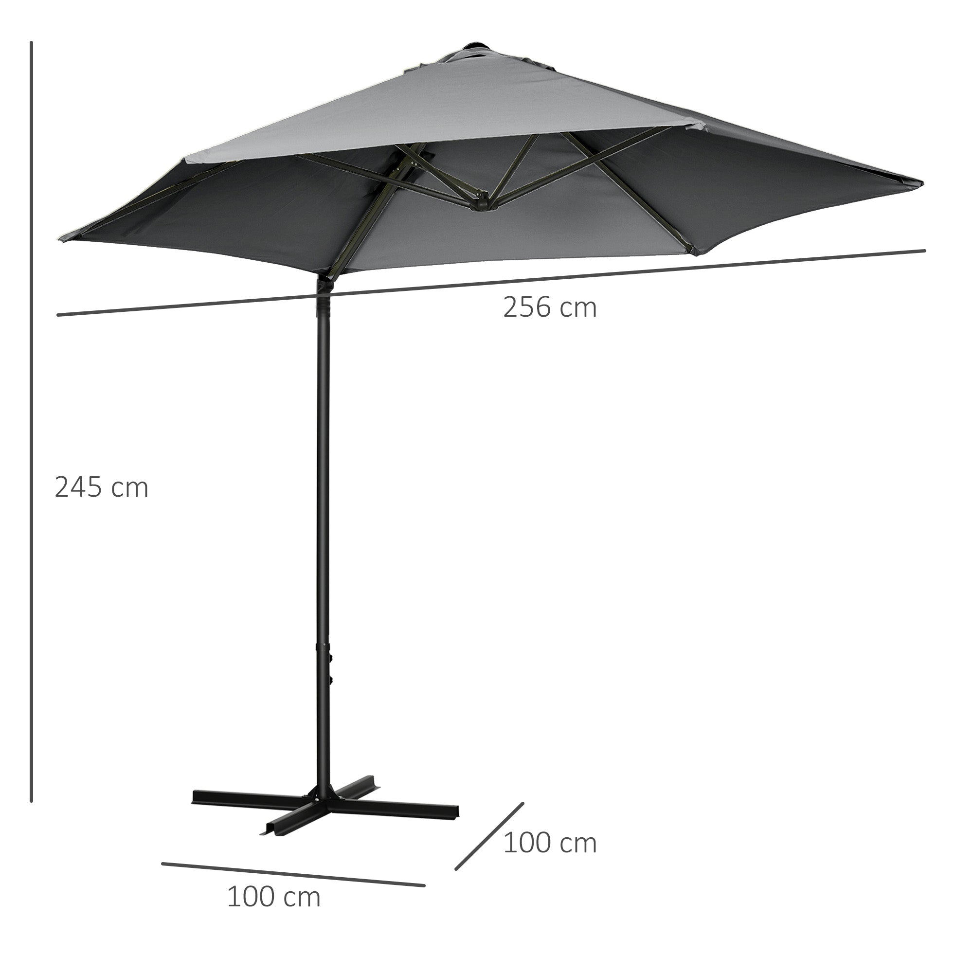 2.5M Garden Cantilever Parasol, Offset 360° Rotation Cross Base, Dark Grey