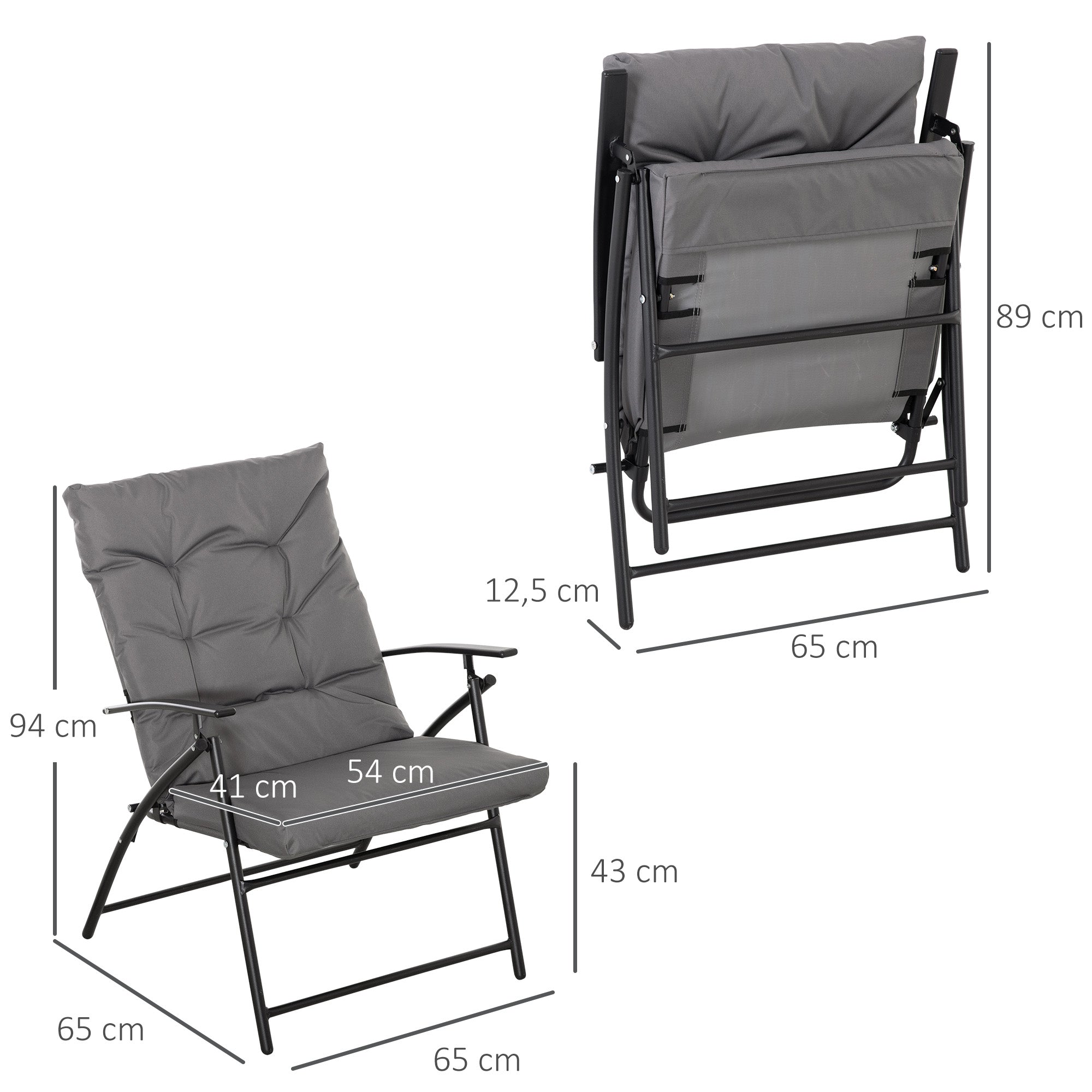 Camping Chair Foldable, Adjustable Backrest, Metal, Oxford, Gray