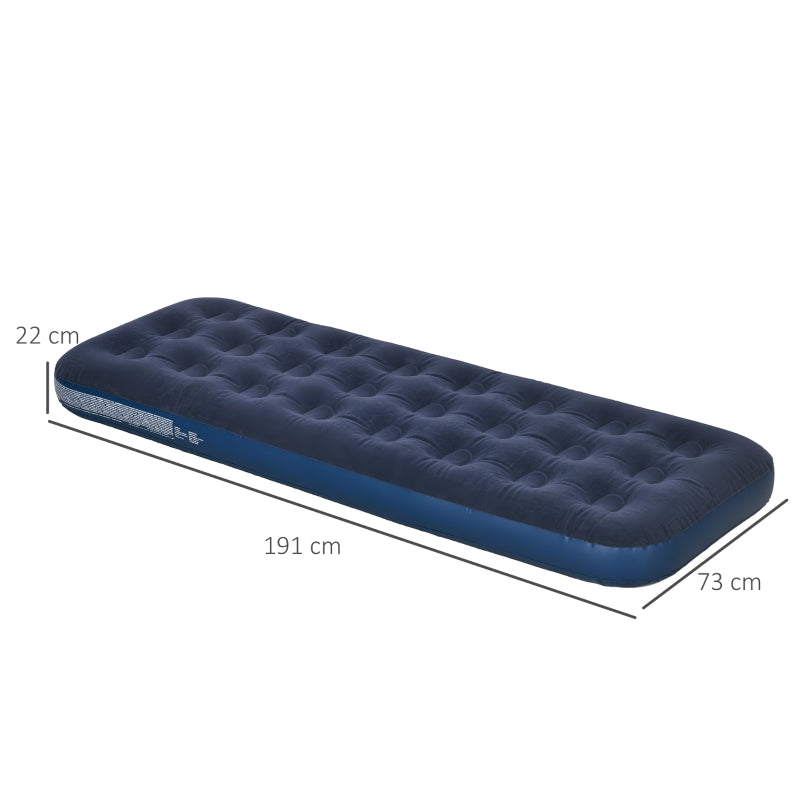 Single Air Bed Inflatable Flocked Mattress with Hand Pump, Blue