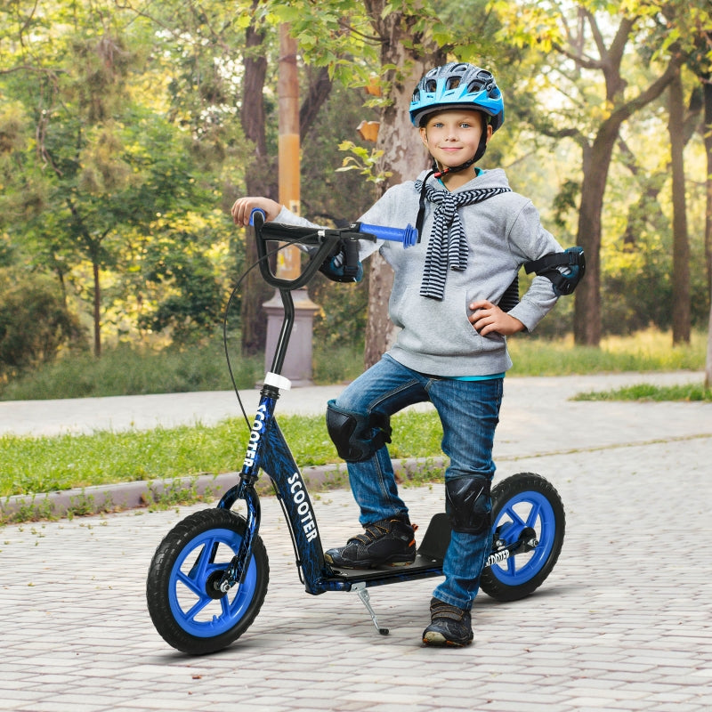 Children's Kick Scooter with Height-Adjustable Handlebar, Brake and Stand, Blue Steel