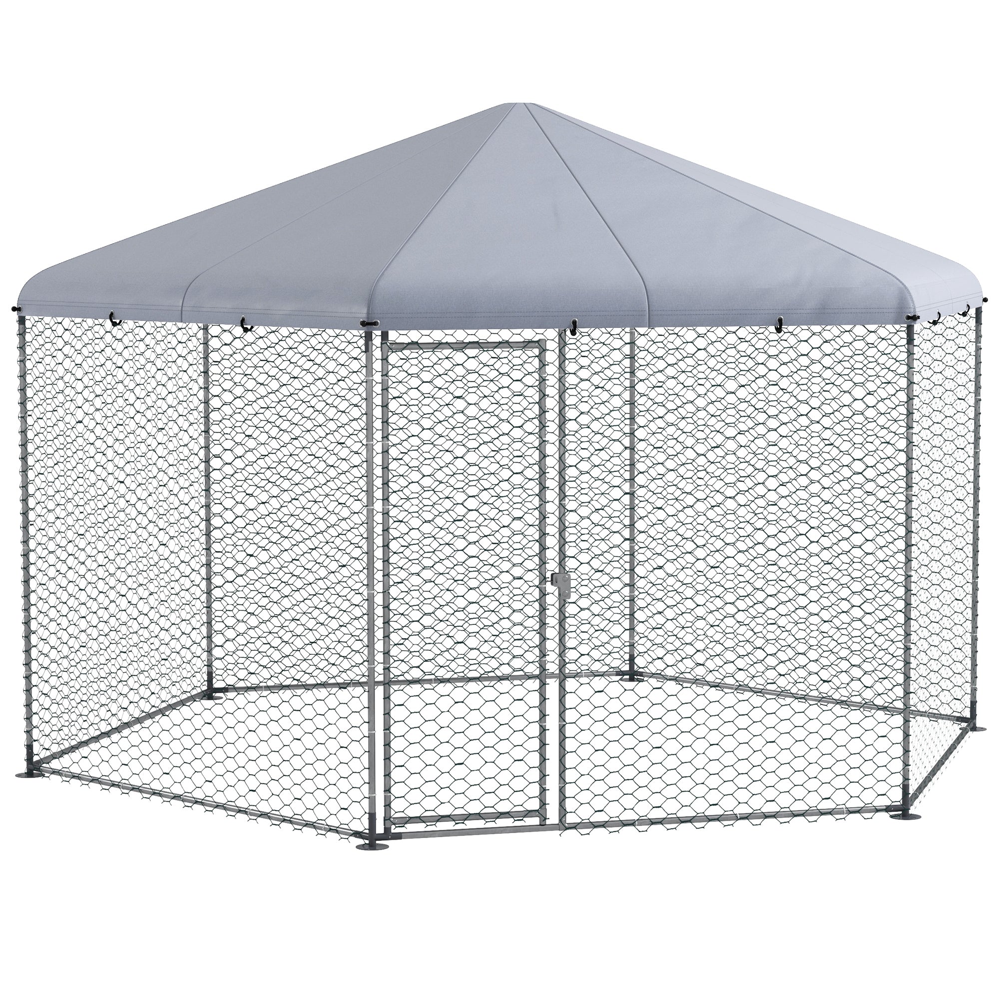 Chicken Coop Steel Run Cage with Cover & Door for 10-15 Animals, Grey
