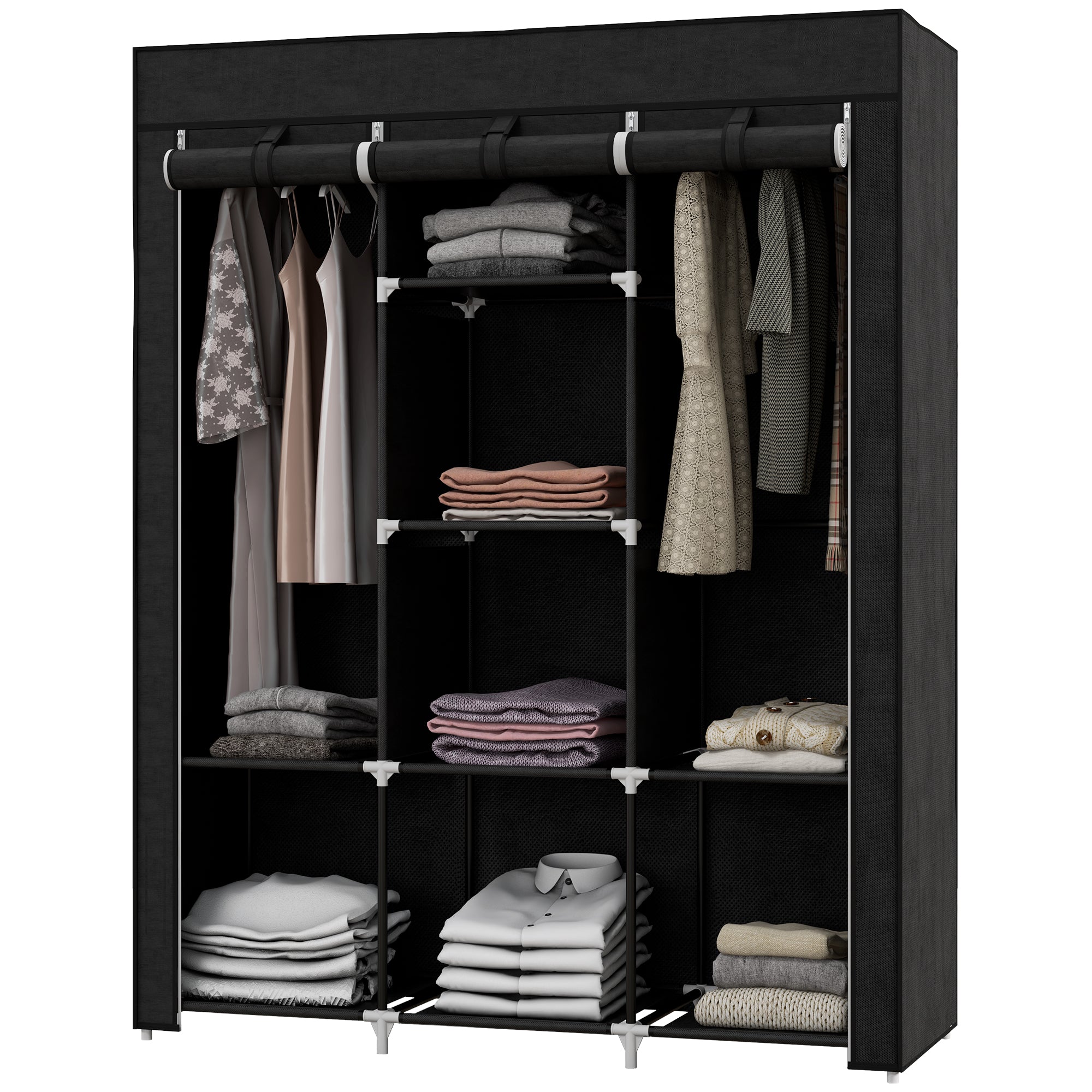 Fabric Wardrobe, Clothes Rail 8 Levels, Space-Saving, Black