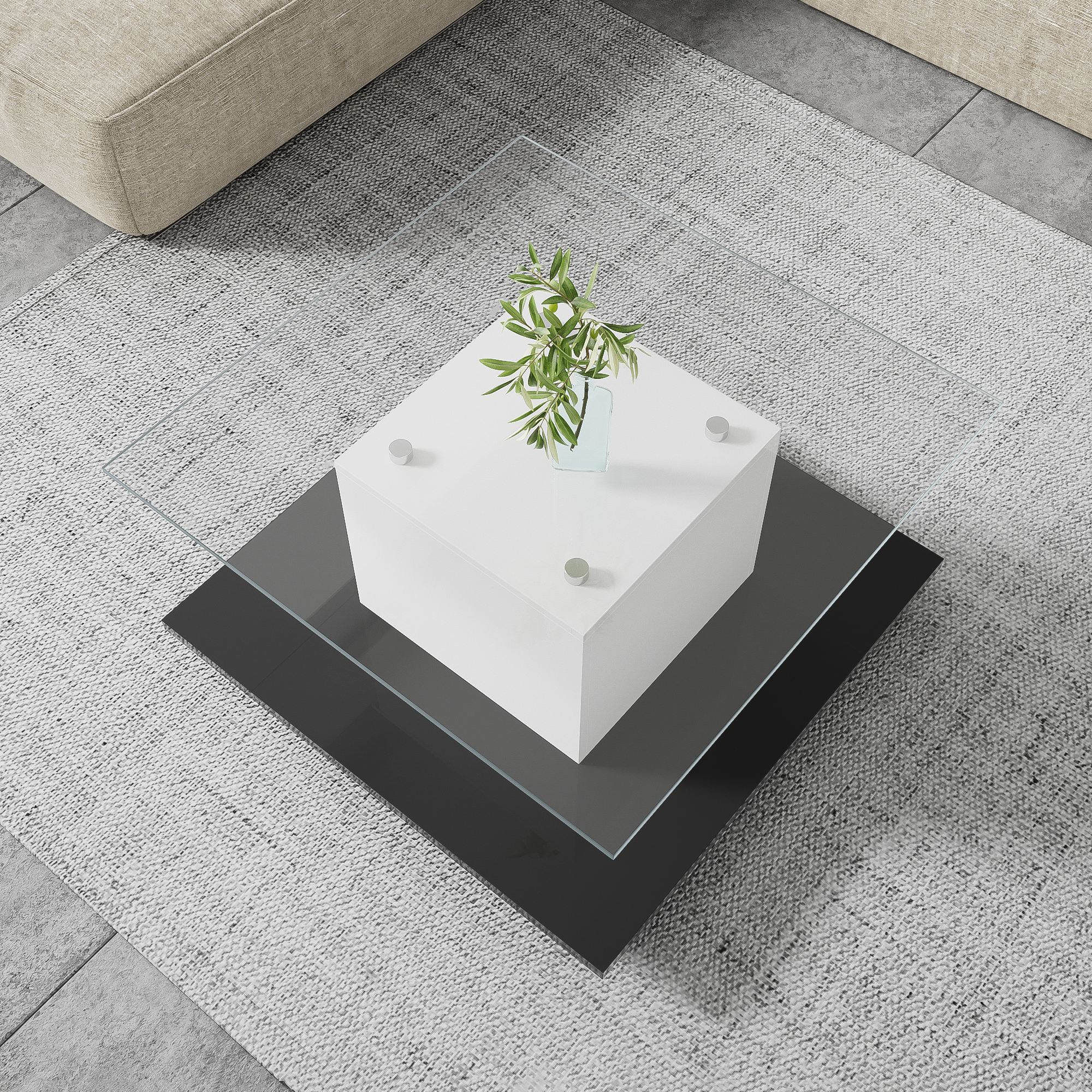 Coffee Table, High-Gloss Glass with Swivel Wheels