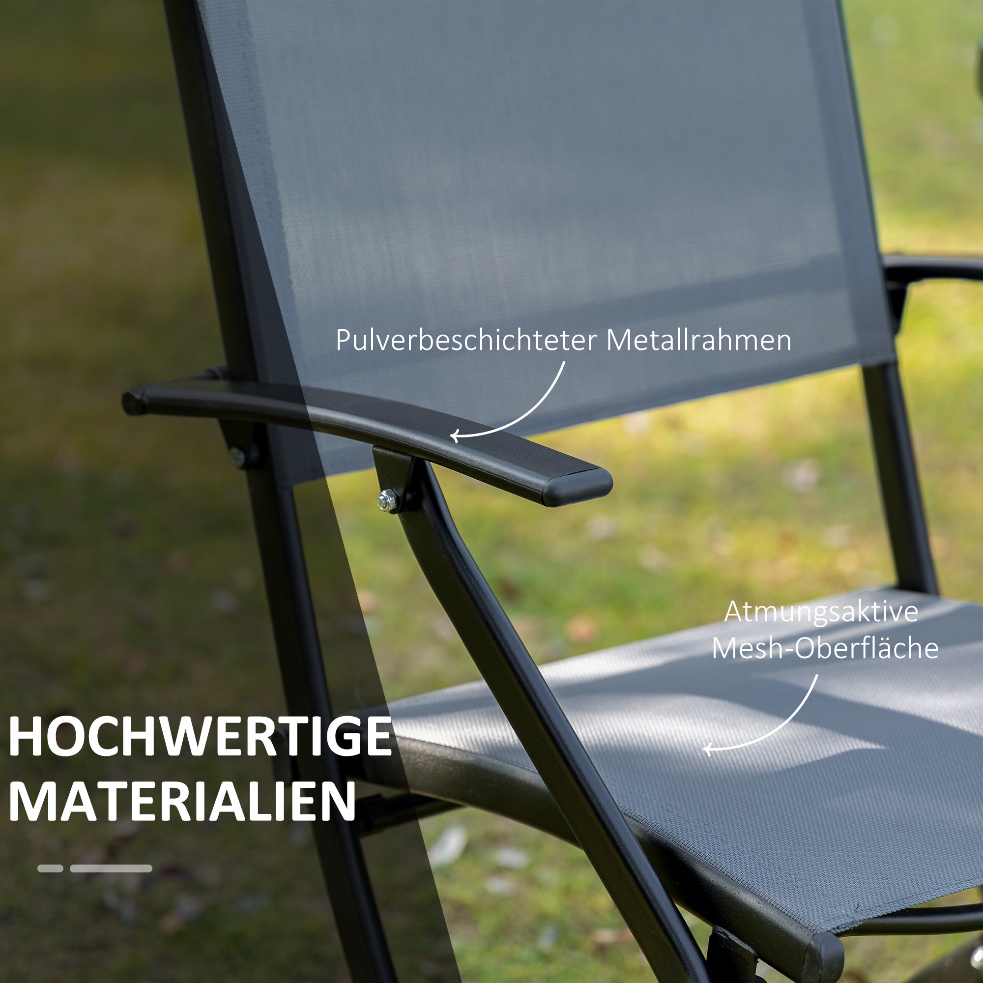 Folding Balcony Set, 2-Person Table & Chairs, Metal Mesh, Black & Grey