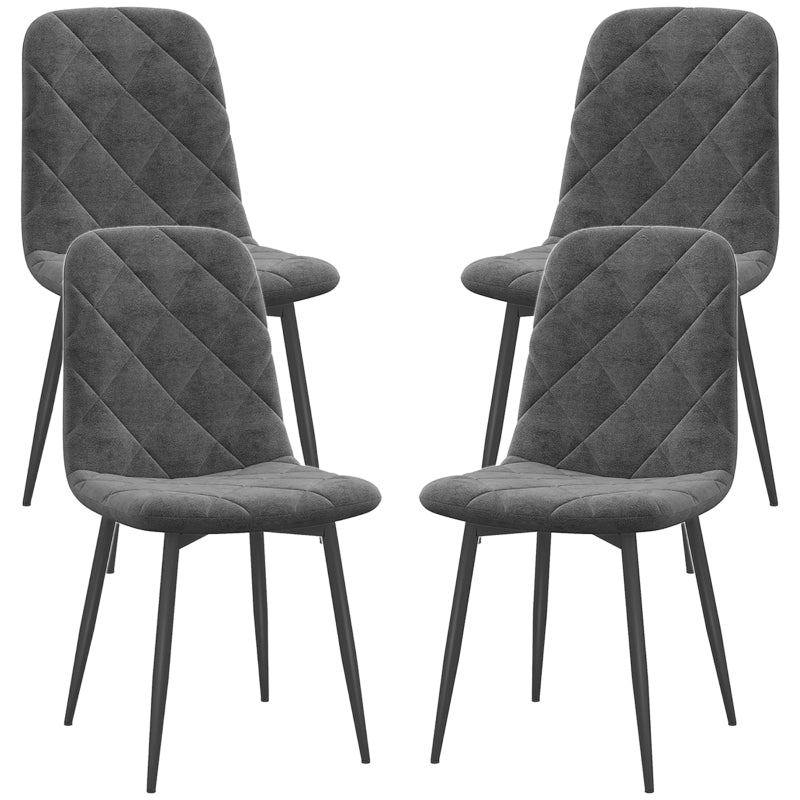 Dining Chairs, Set of 4 Upholstered with Backrest, Metal Legs, Velvet Look Grey
