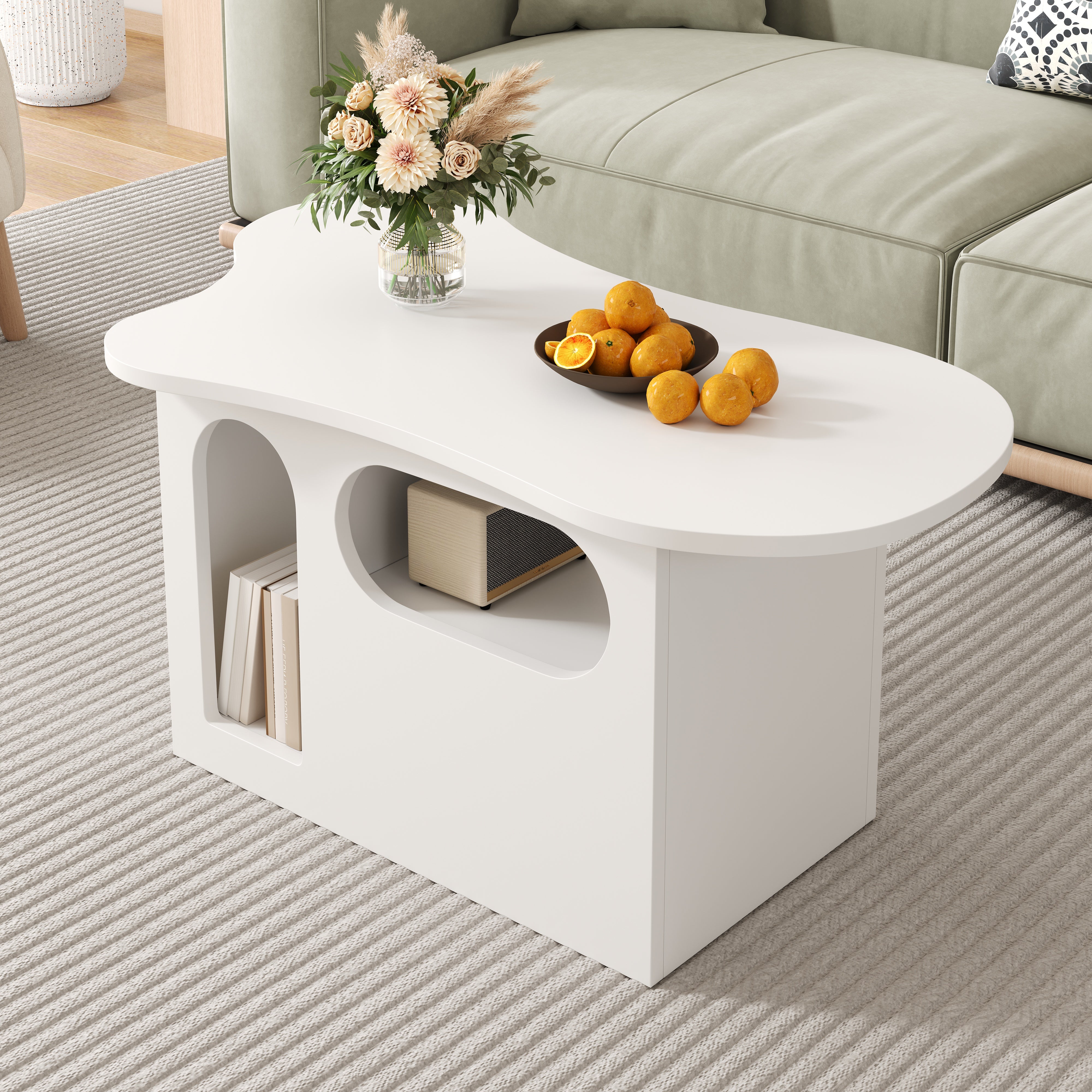 Coffee Table with Drawers, Cloud-Shaped with Open Storage, High-Quality Material