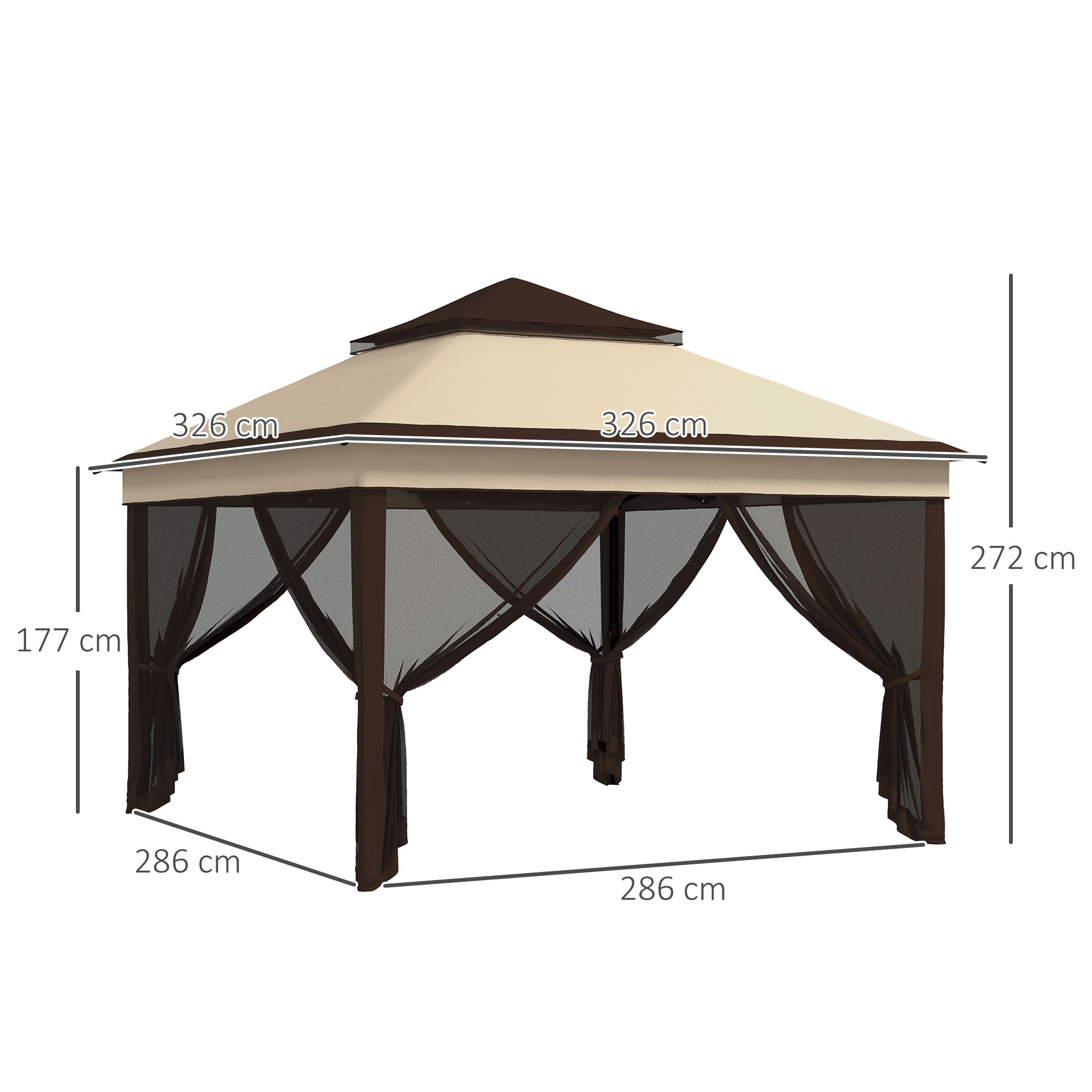 Pop Up Gazebo, 3 x 3m Height Adjustable Event Shelter with Netting and Carrying Bag, Beige
