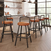 Modern Bar Stool Set of 6 with Ergonomic Backrest and Footrest, Brown PU Leather