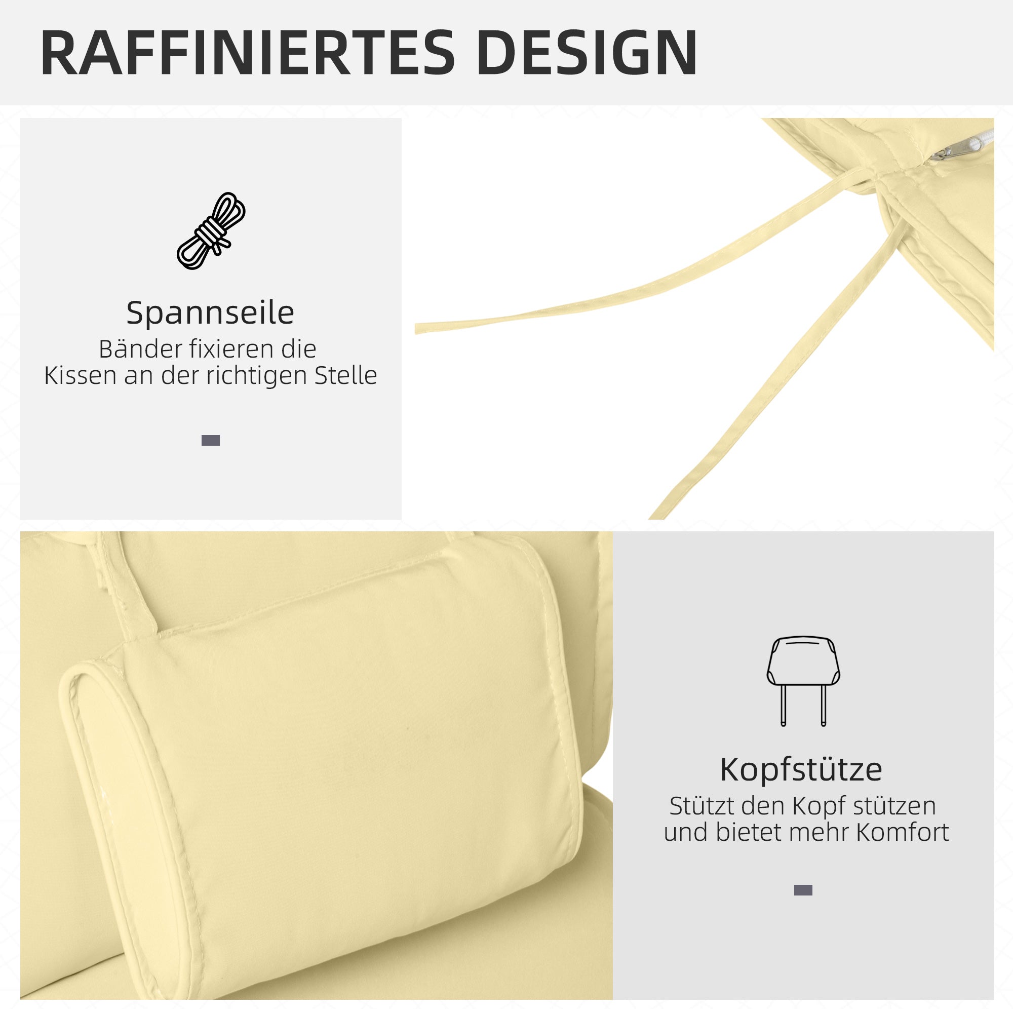 Lounger Cushion, Garden Lounger Upholstery, Polyester Cotton, Cream White