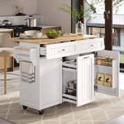 Kitchen Island Mobile Extendable Dining Area Drawers - White
