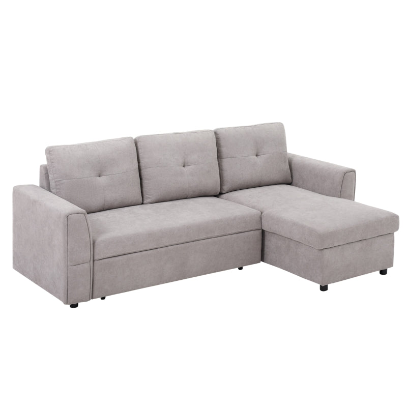 L-Shape Sofa Bed with Storage, Linen-Look Light Grey