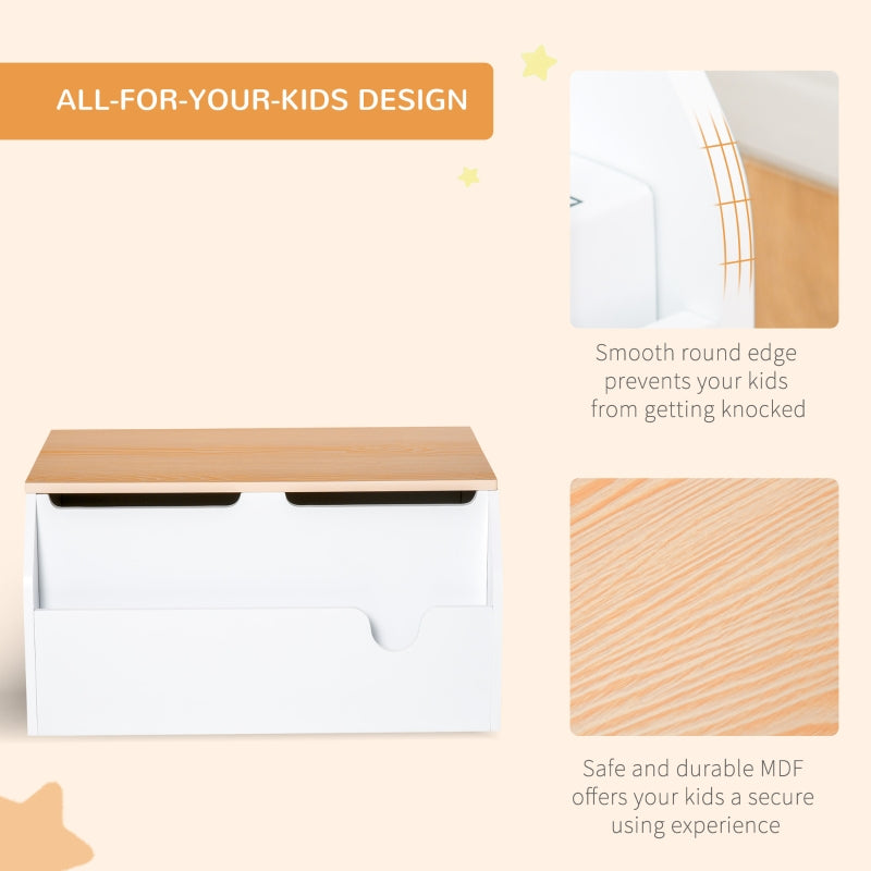 Wooden Kids Toy Box Storage Chest Organiser with Book Slot & Safety Hinge, White Engineered Wood