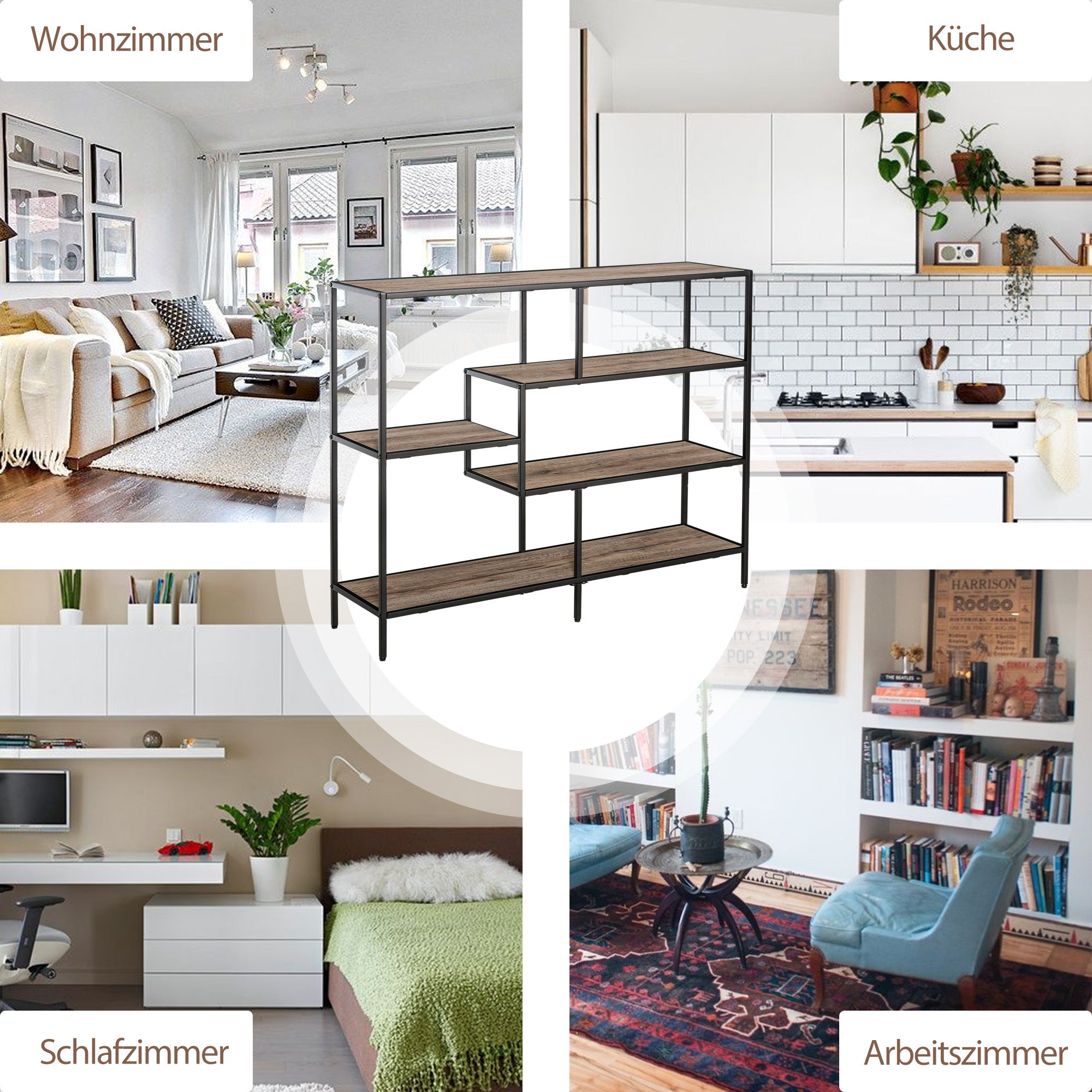 Freestanding Bookcase Industrial Style Sturdy 120x32x95cm Black Light Oak