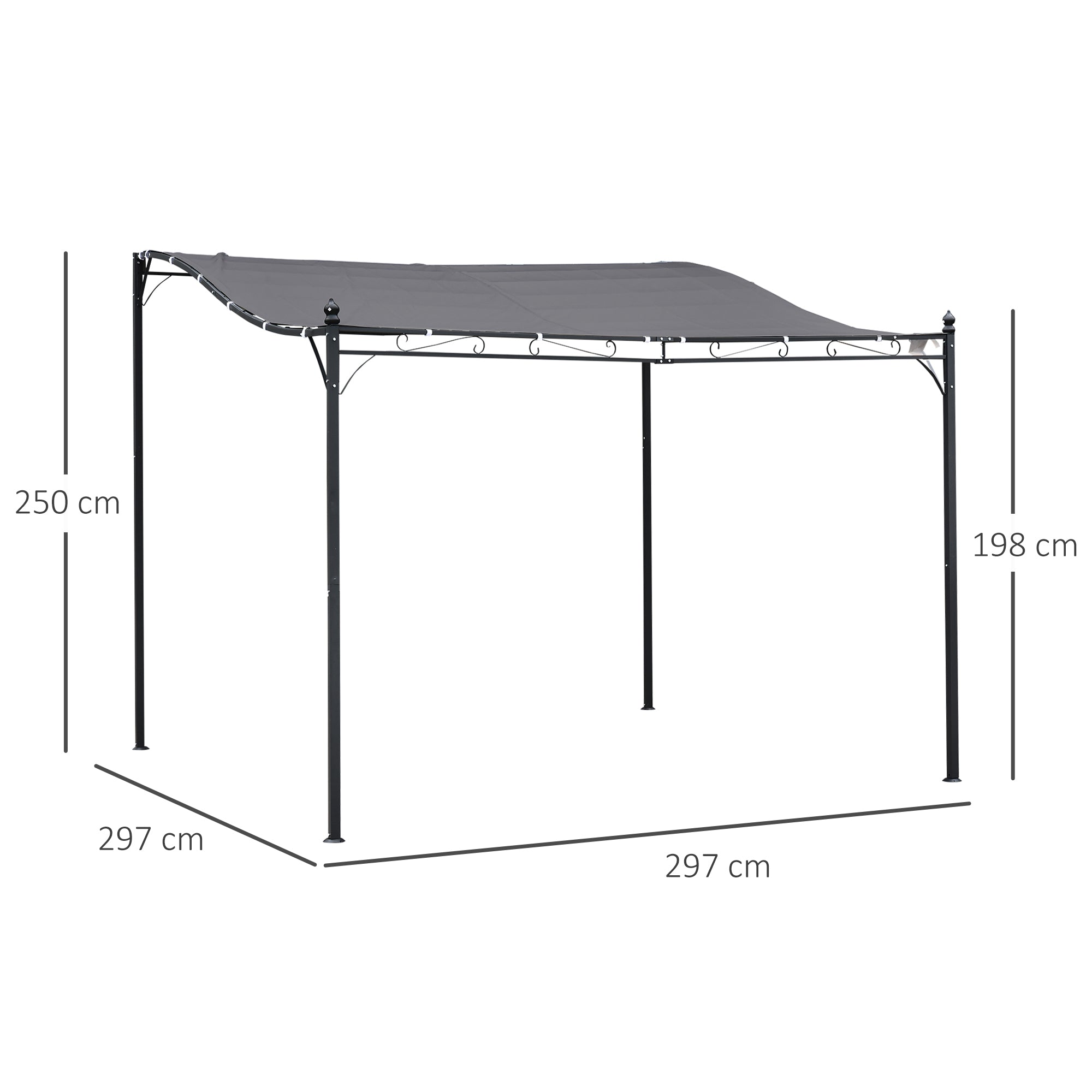 Freestanding Wall Awning Canopy 3x3m Metal Grey