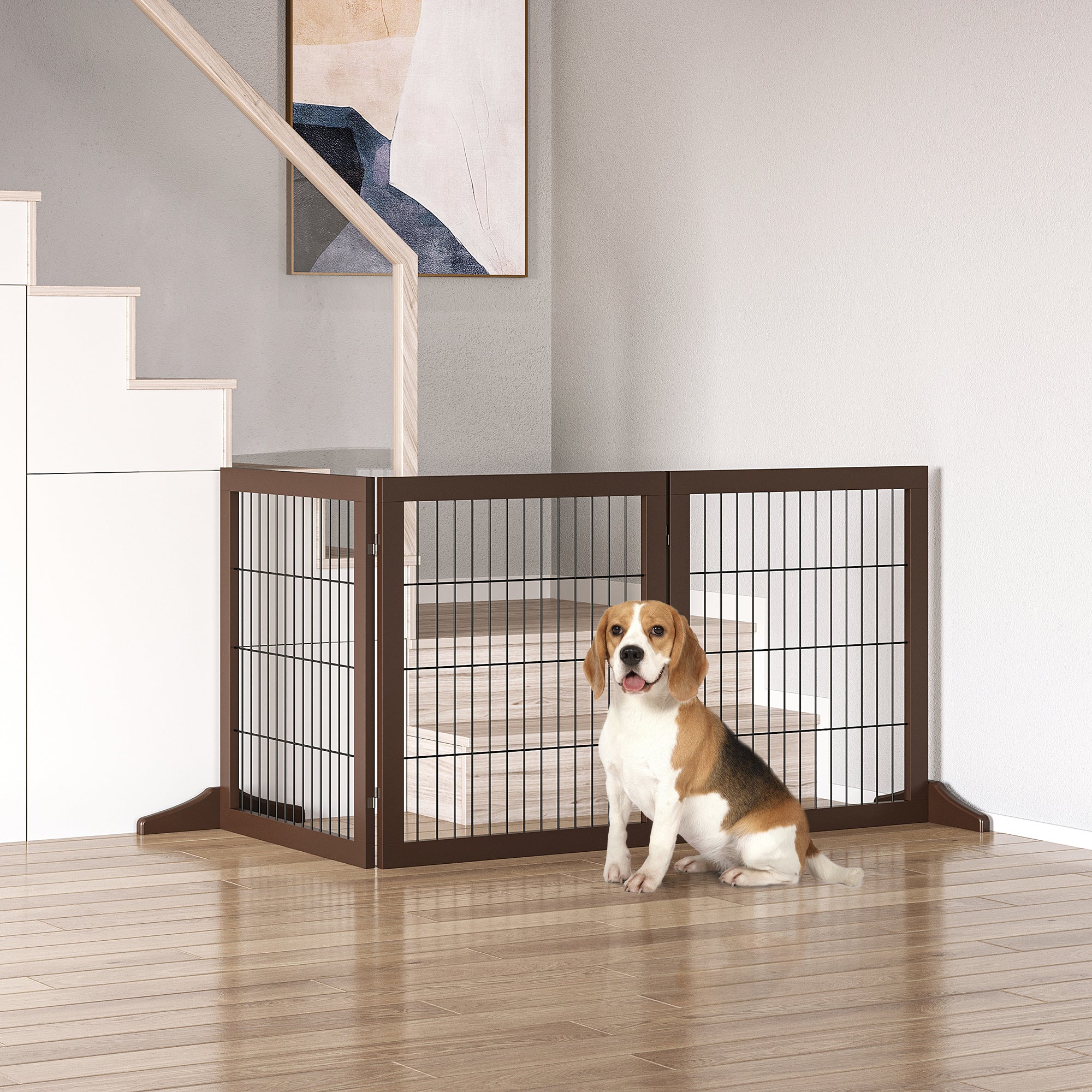 Dog Gate, Freestanding, Pinewood, Brown