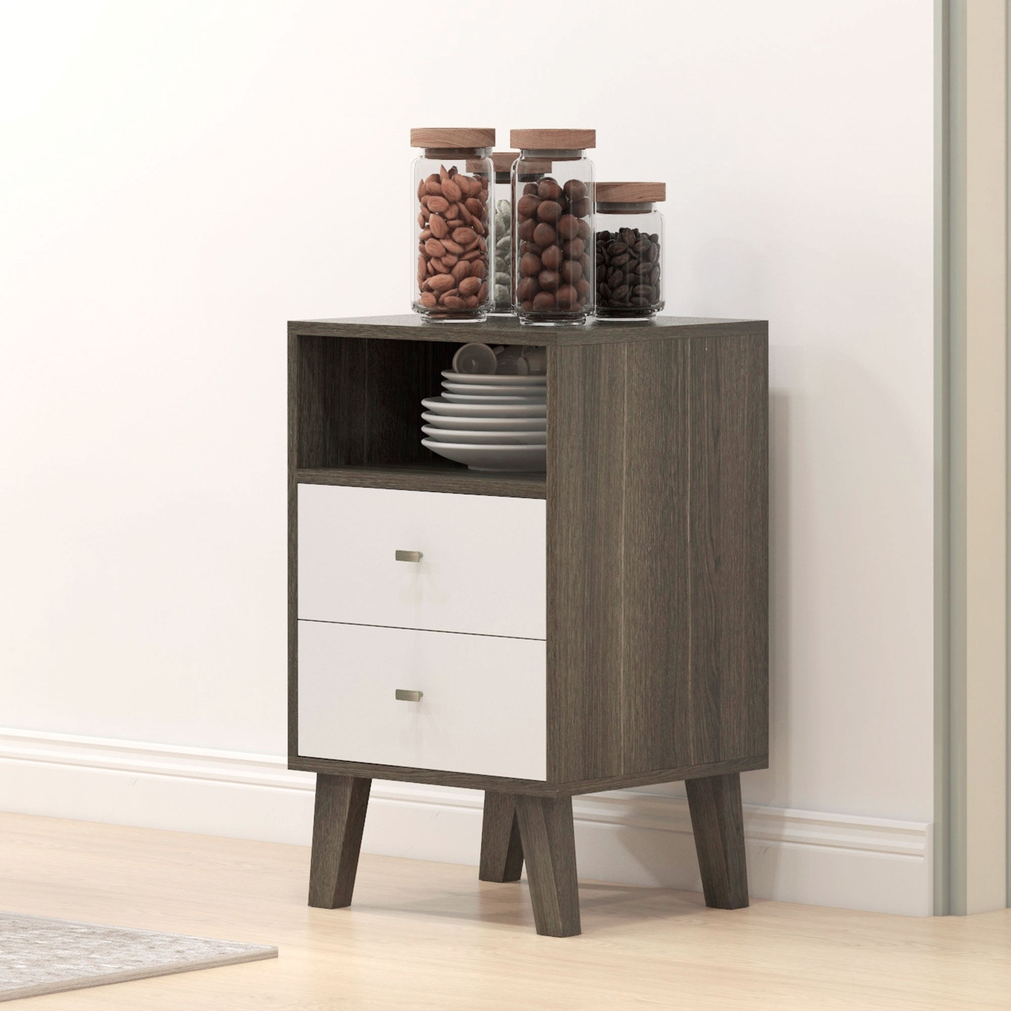 Bedside Table with Drawers and Shelf, Industrial-Scandinavian Mix