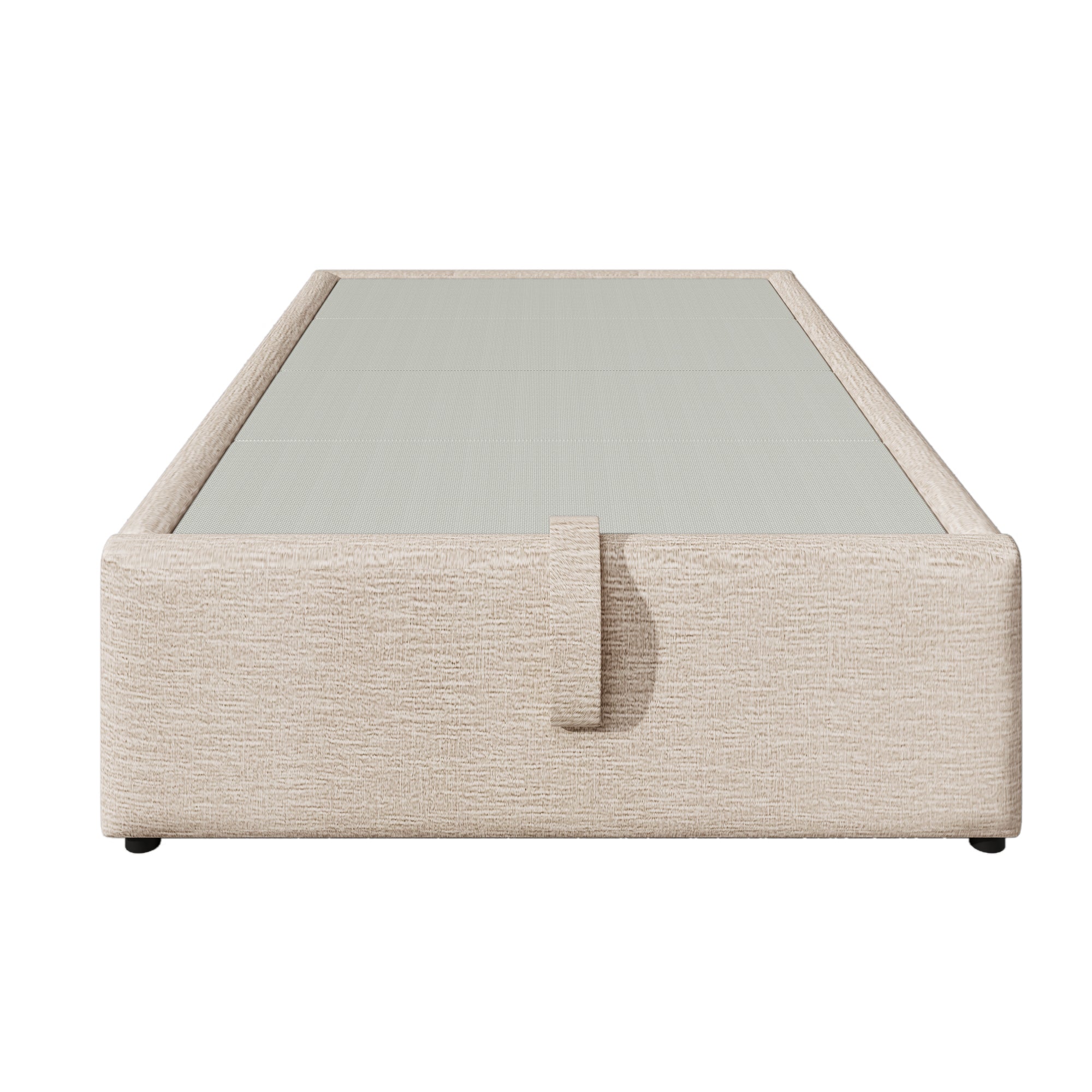 Upholstered Single Bed 90×200 cm Storage Frame USB-C Slatted Base, Linen Natural