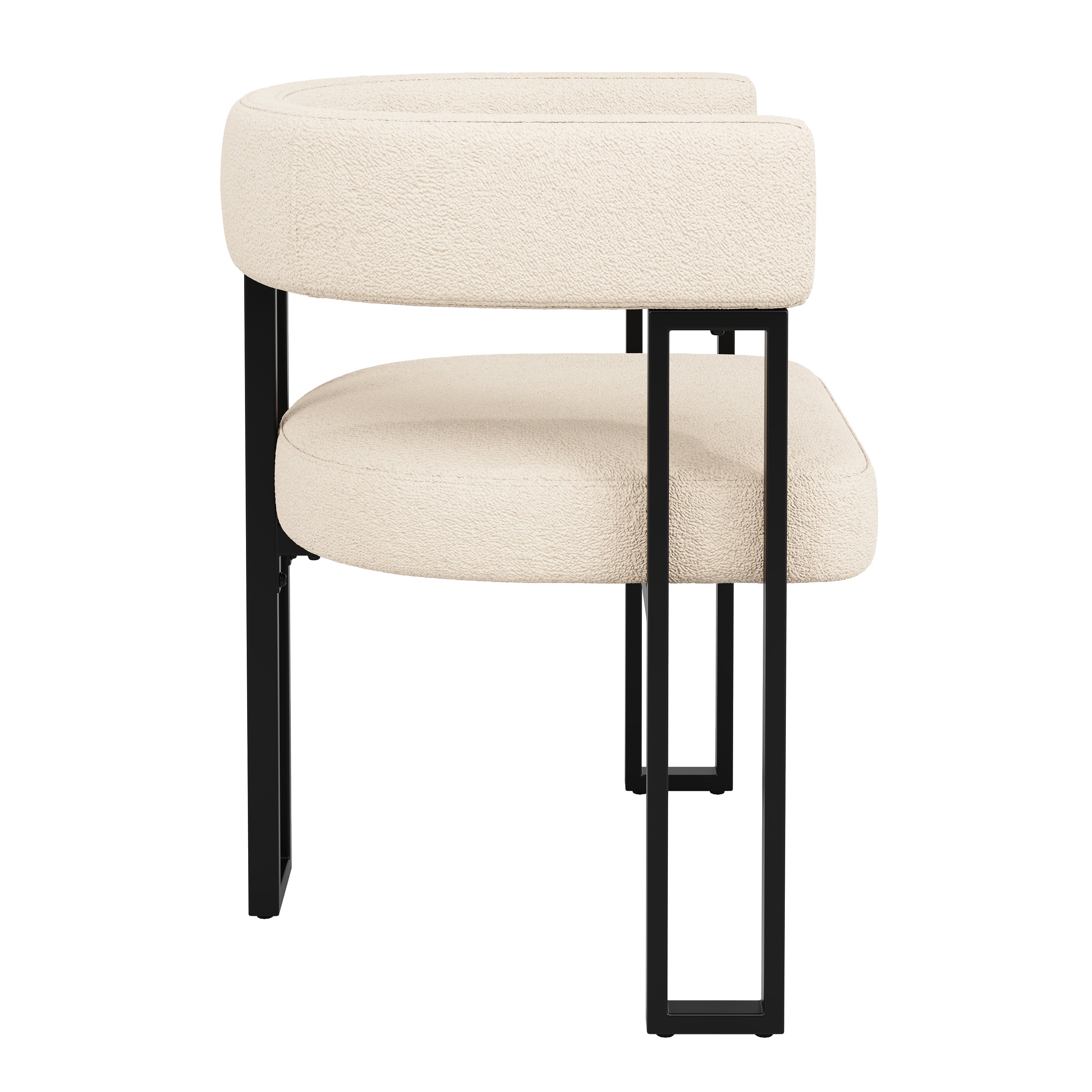 Ergonomic Dining Chair Set of 6 with Curved Backrest, Beige and Brown Lambskin Fabric