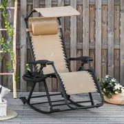 Garden Rocking Chair, Folding Adjustable Zero-Gravity Sun Lounger Recliner, Beige