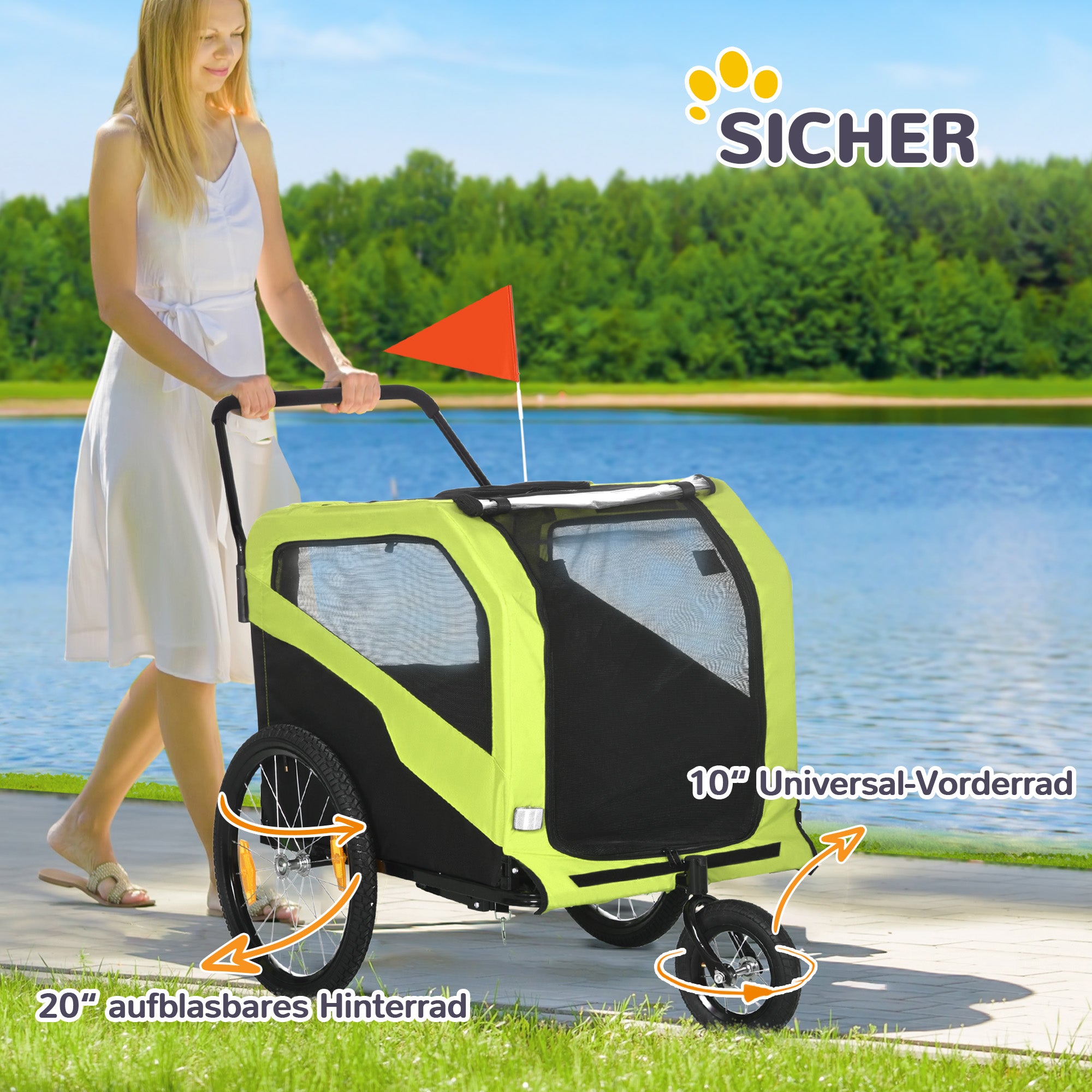 2-in-1 Dog Trailer/Stroller Bicycle Carrier Max 30kg, Oxford Fabric, Green