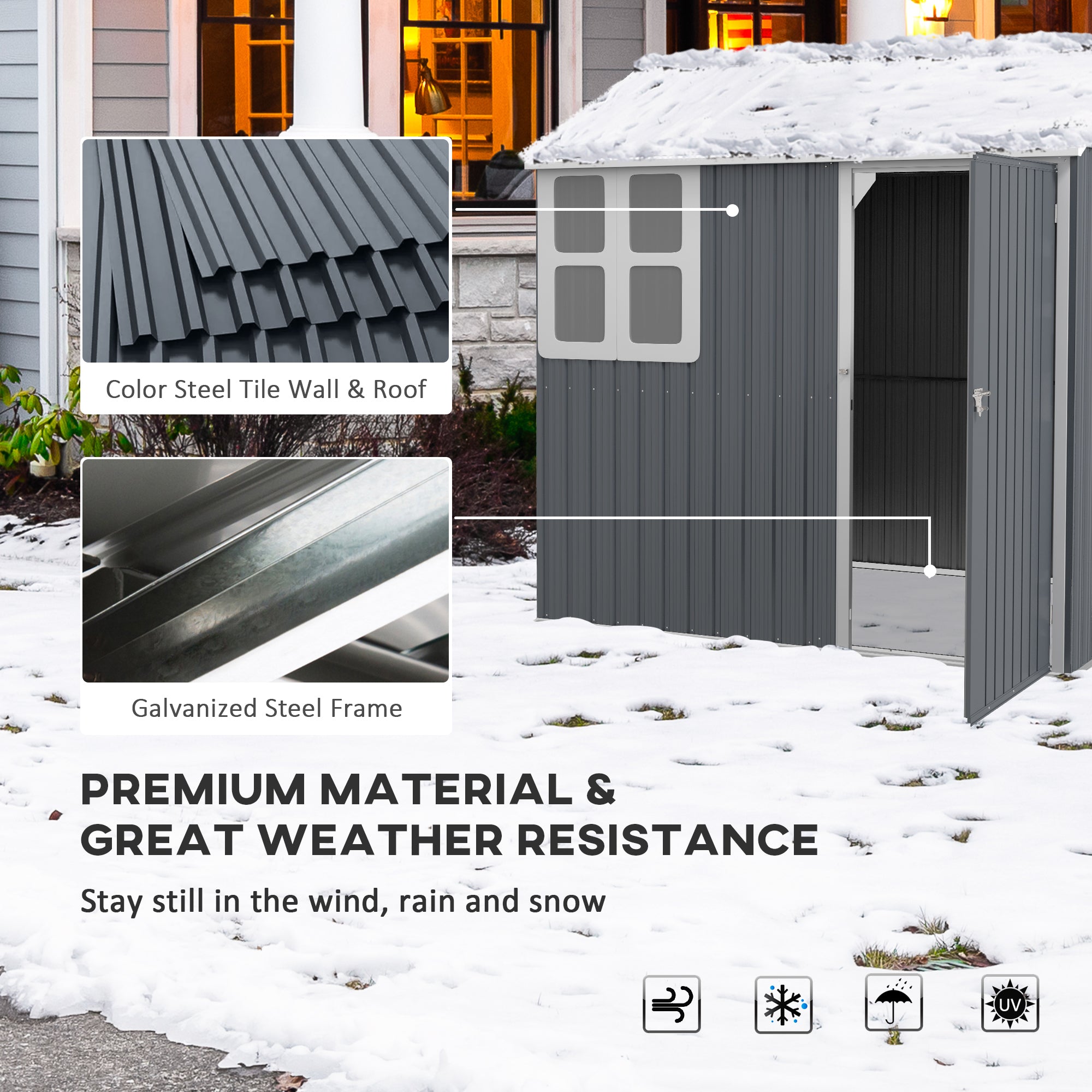 Galvanised Garden Shed with Latch - Dark Grey