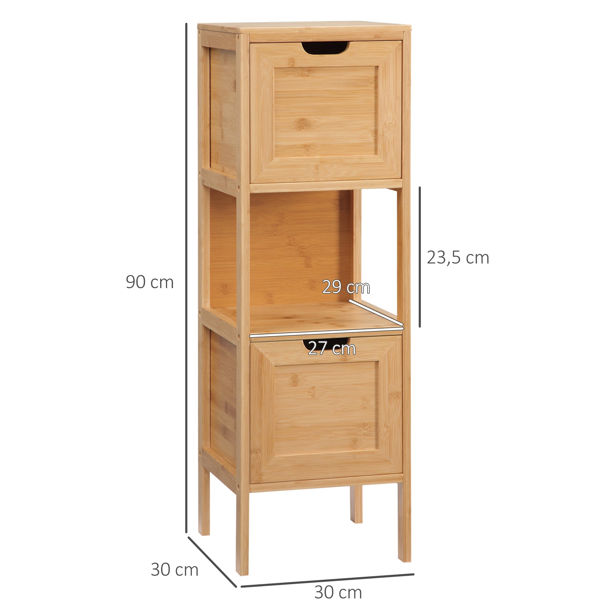 kleankin Bathroom Cabinet, 2 Drawers, Bamboo