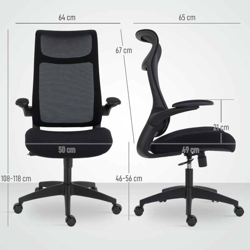 Ergonomic Office Chair with Mesh Back, 3D Armrests, Headrest & Tilt - Black