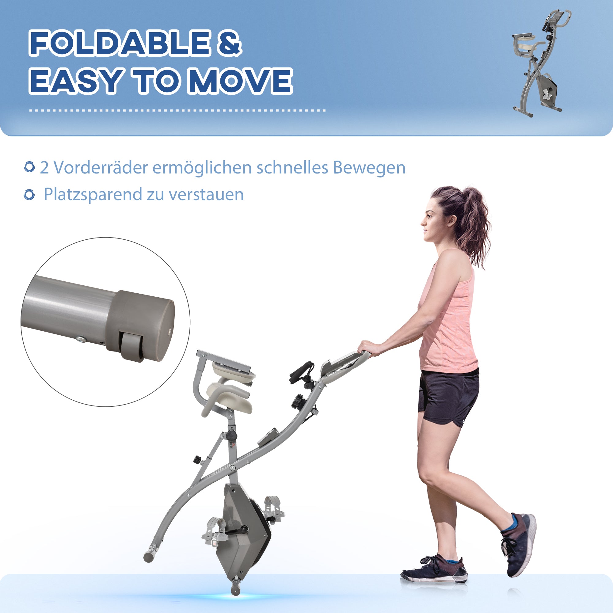 X-Bike 2-in-1 Home Trainer, Foldable LCD Display 8-Level Magnetic Resistance, Grey