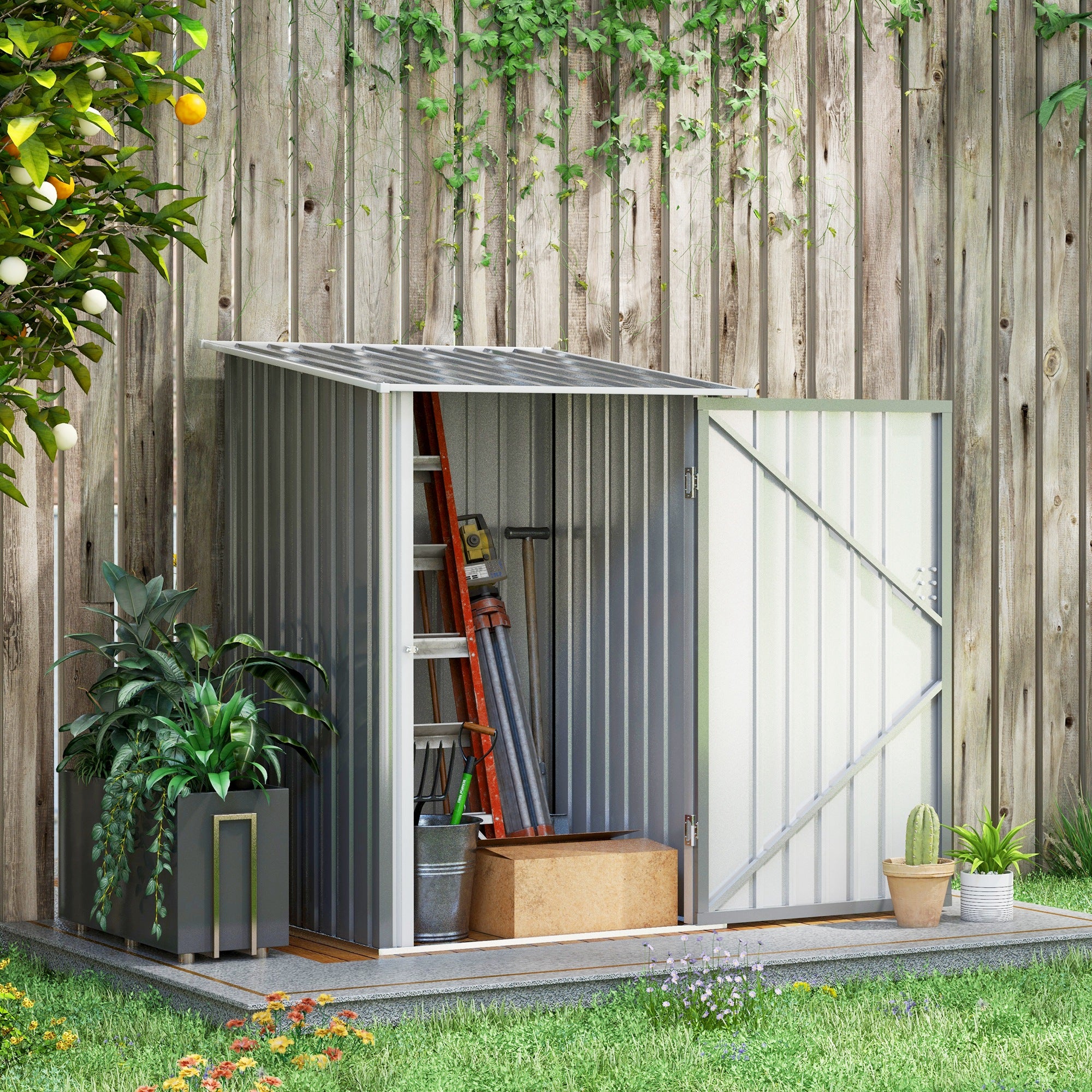 Steel Garden Shed Lockable Cabinet Pent Roof 100x103x160cm, Grey