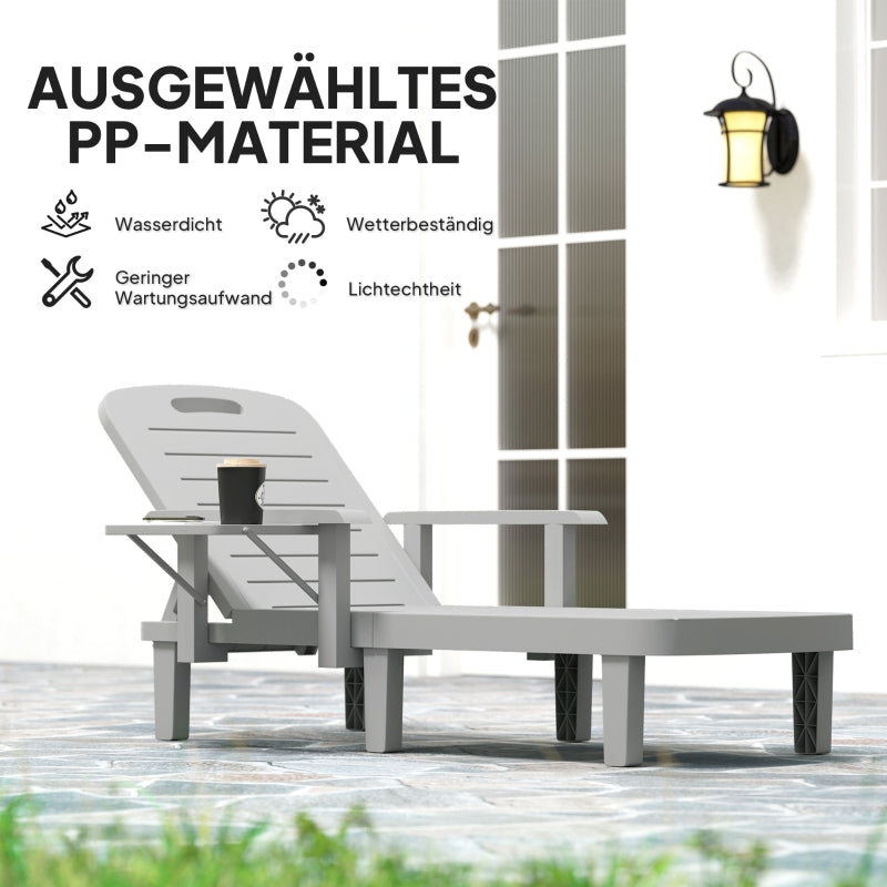 Sun Lounger Side Table 5-Position Adjustable Backrest - Light Grey