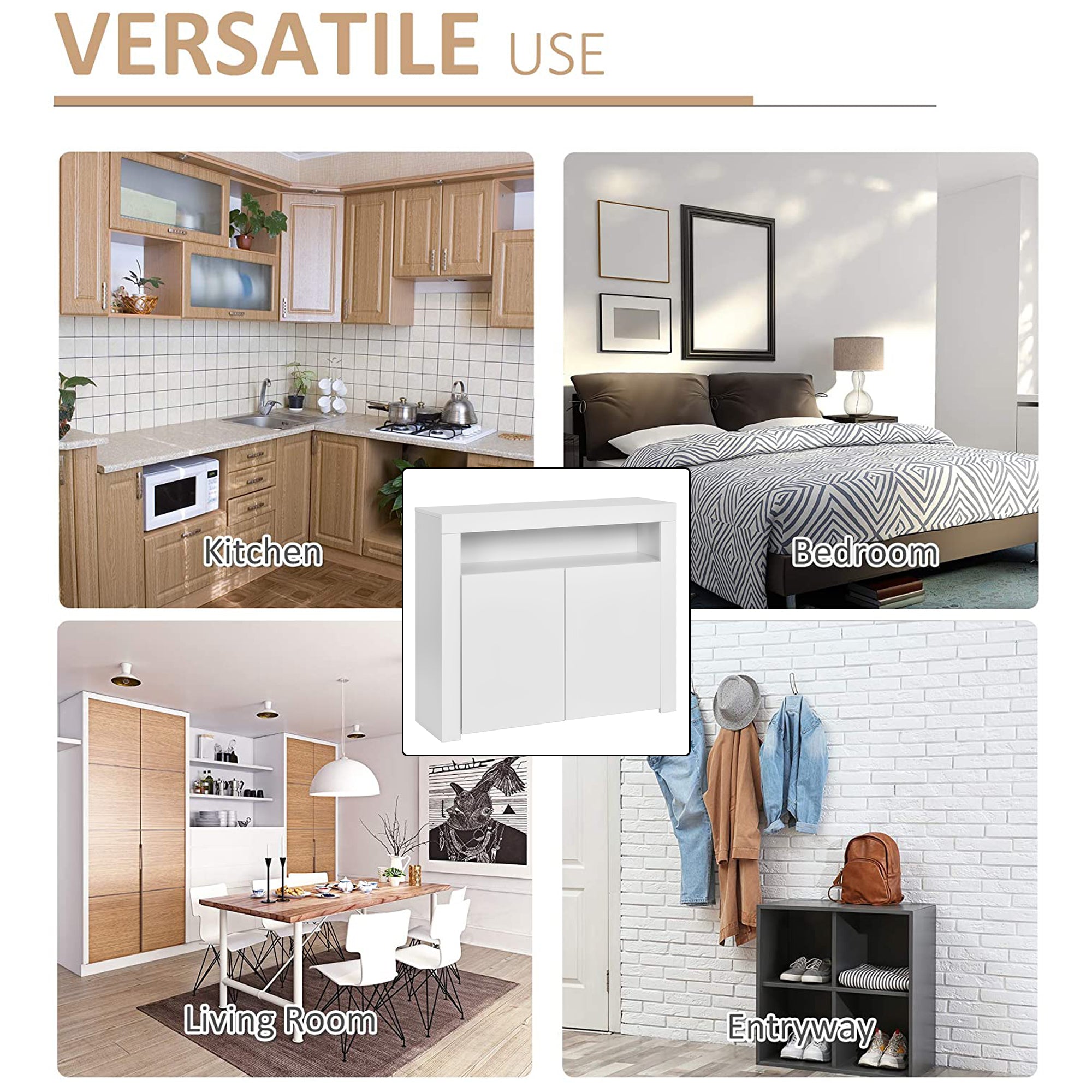 Chest of Drawers Sideboard - High Gloss LED Storage TV Stand - White