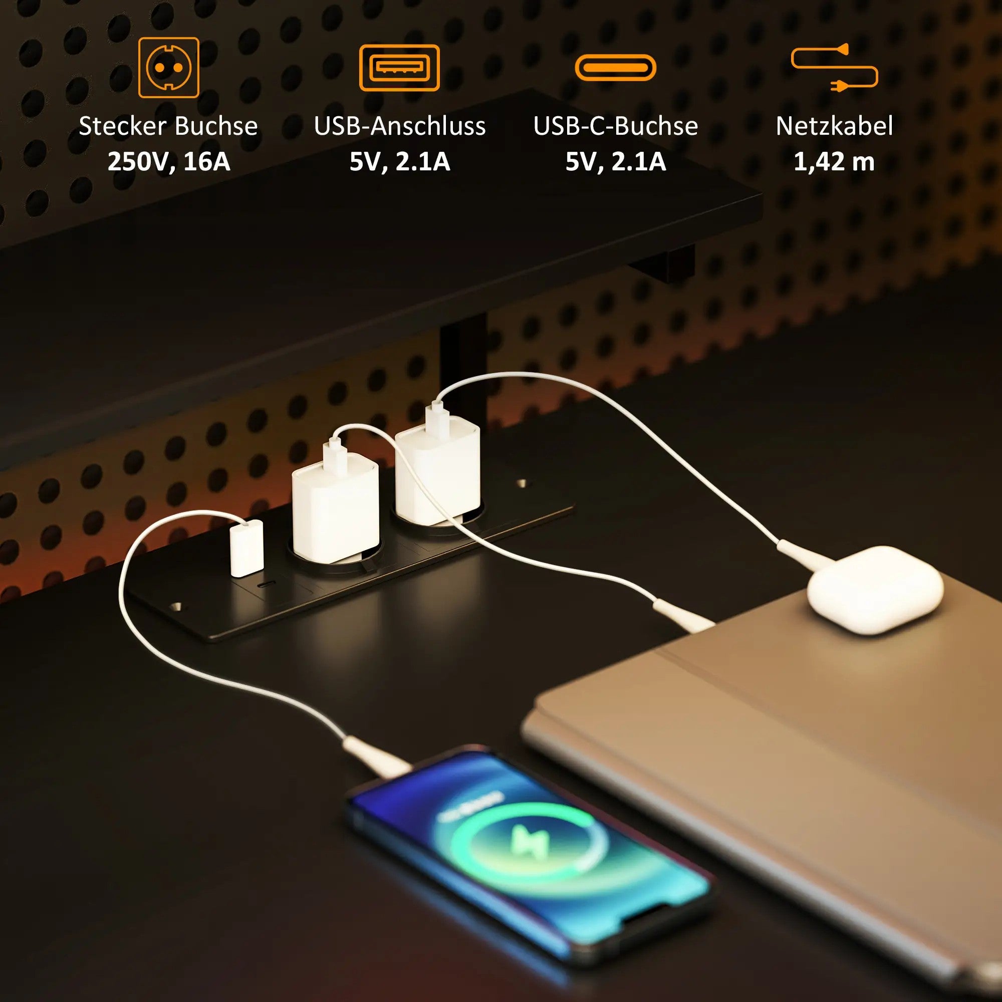 Desk L-Shaped Corner with 6 Shelves Monitor Stand USB Power Outlet, Black