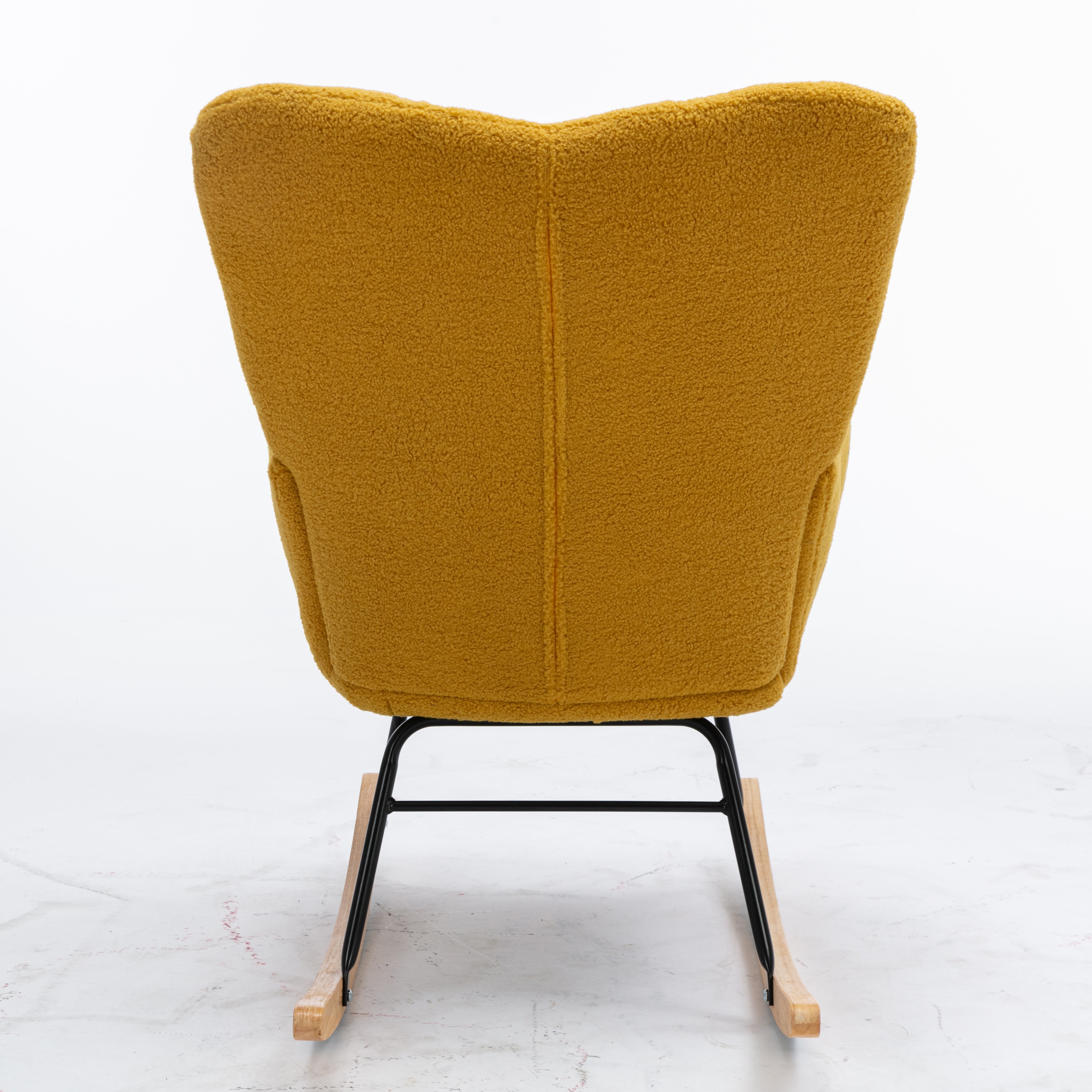 Mid Century Modern Rocking Chair with Tufted Cover, Padded Seat, Teddy Fabric, Yellow