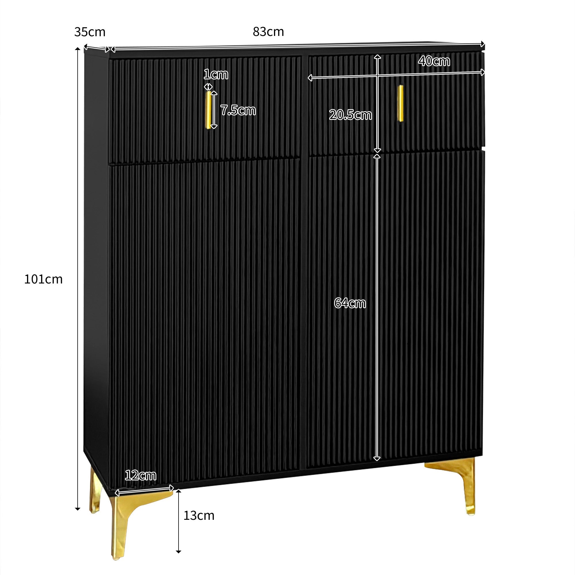 Sideboard Shoe Cabinet with Structural Panels, Adjustable Shelves & Drawers, Gold-Plated