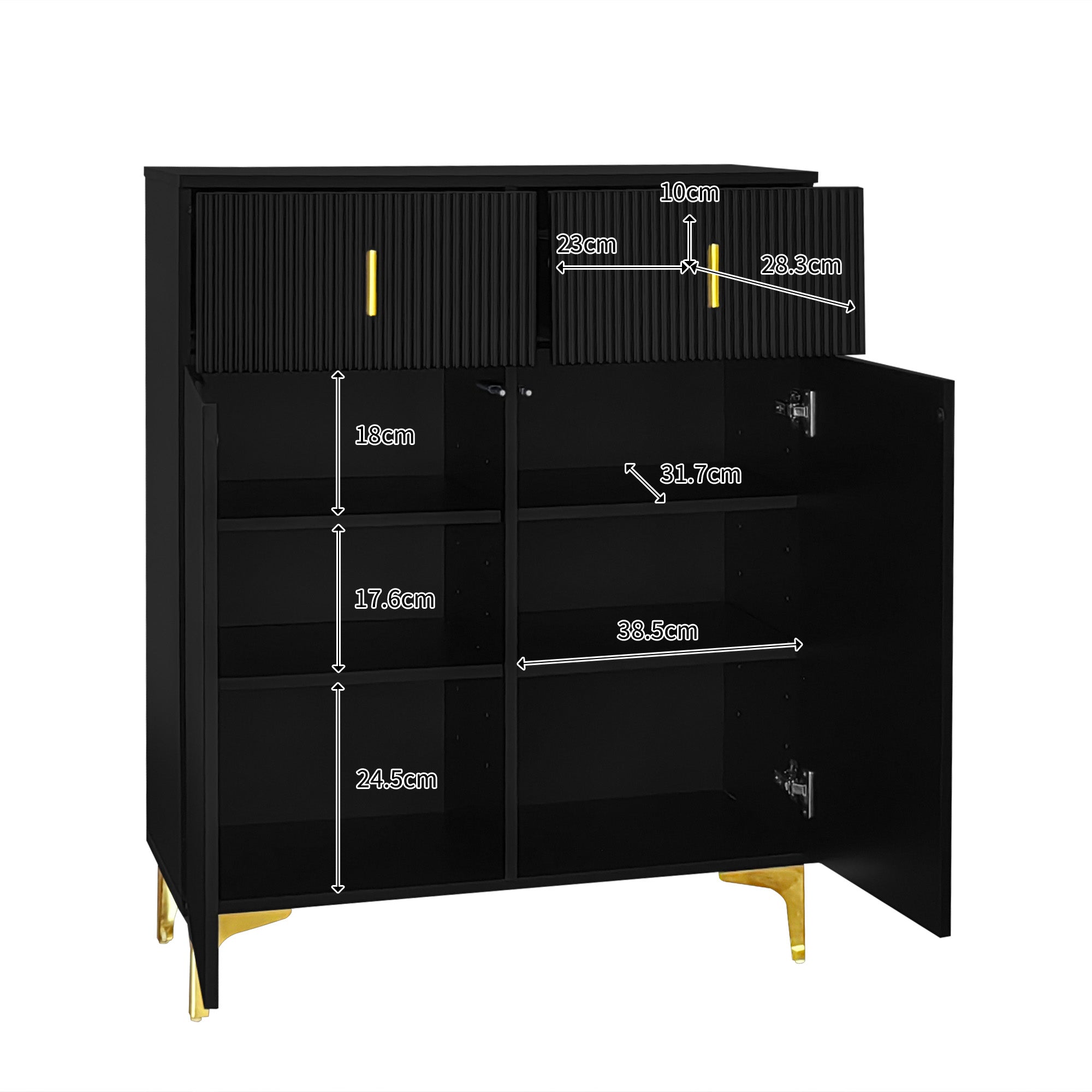 Sideboard Shoe Cabinet with Structural Panels, Adjustable Shelves & Drawers, Gold-Plated