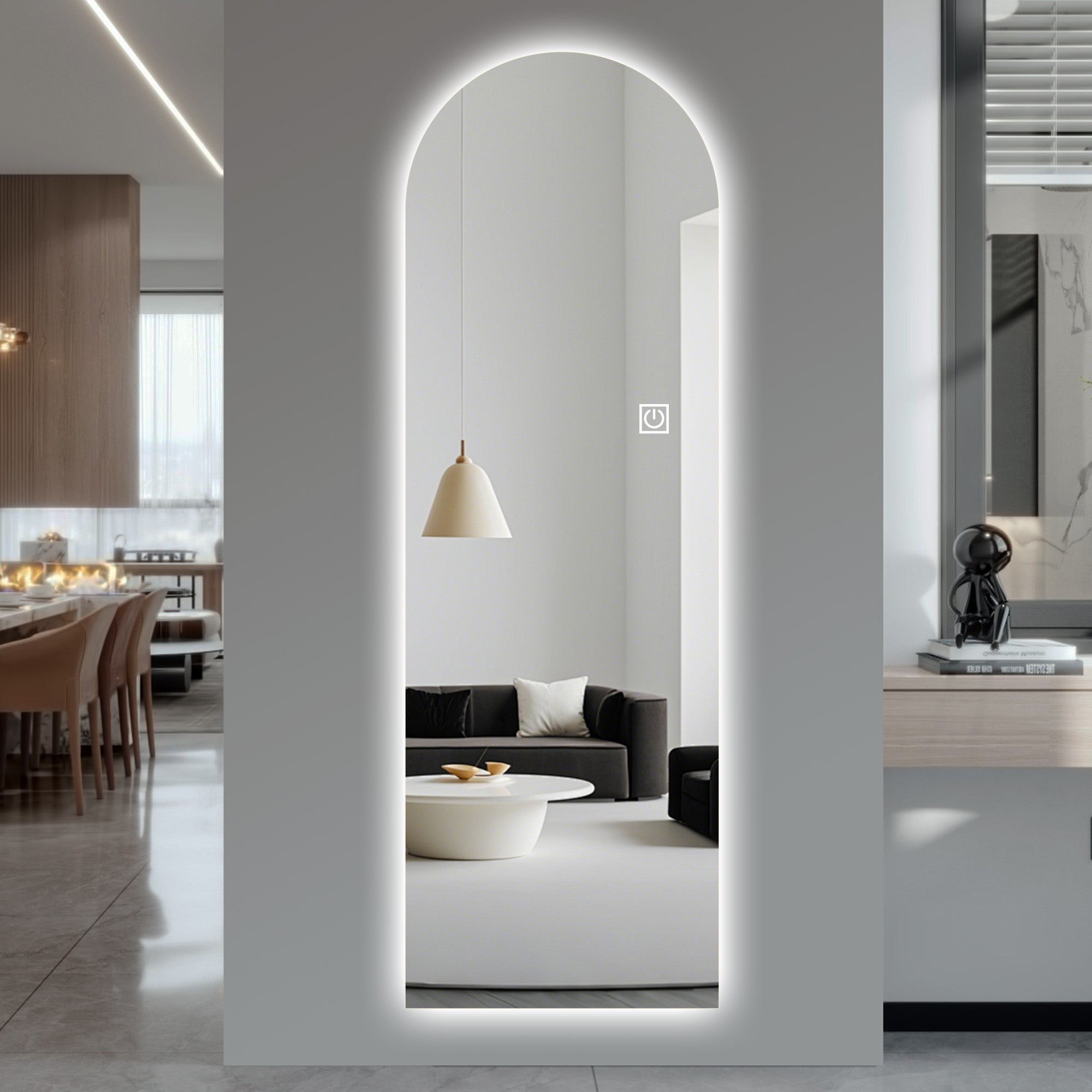 Arched LED Full-Length Mirror, Dimmable High-Resolution Explosion-Proof, Stand or Wall Mountable