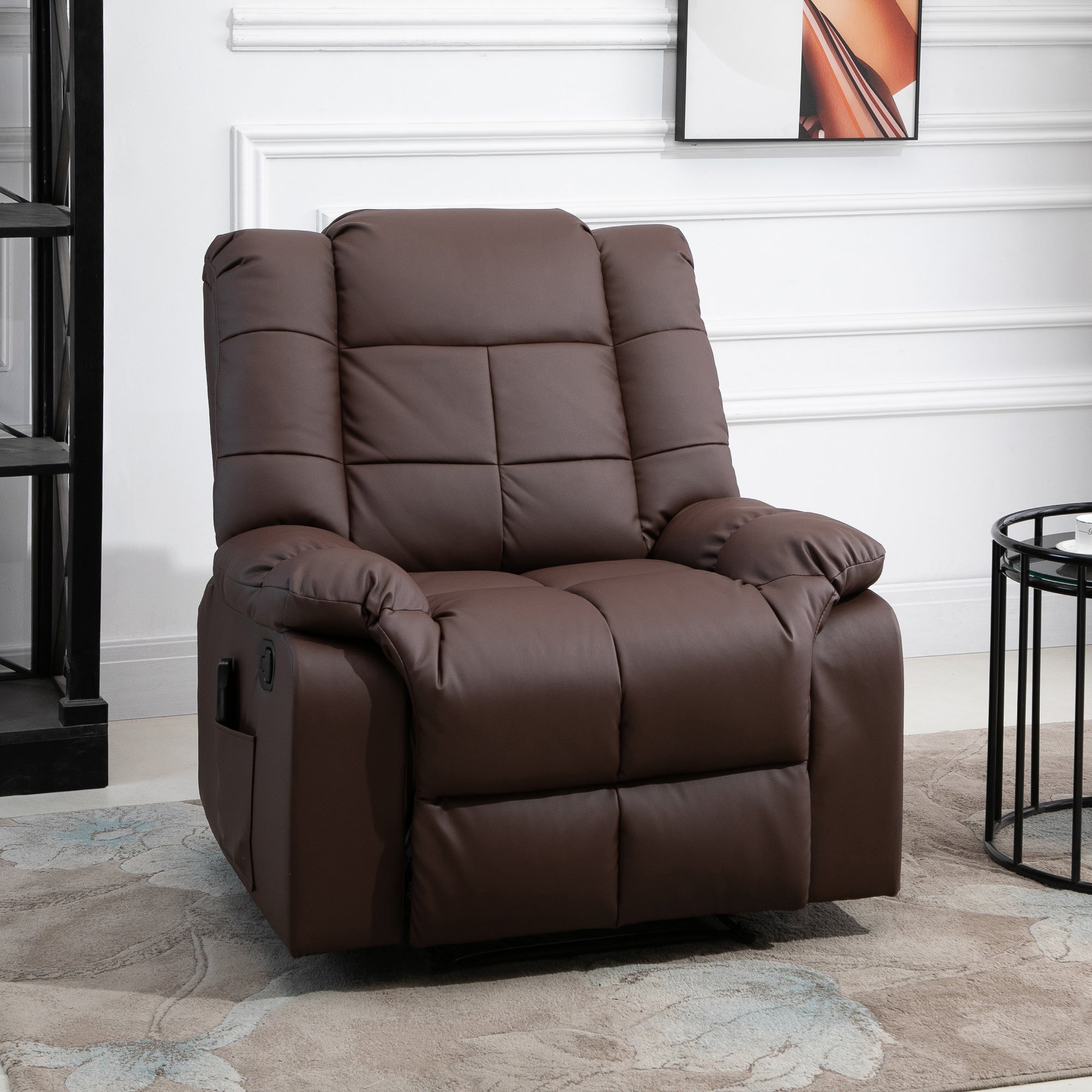 Electric TV Recliner, 165° Reclining 8 Massage Points Remote Control, Faux Leather Brown