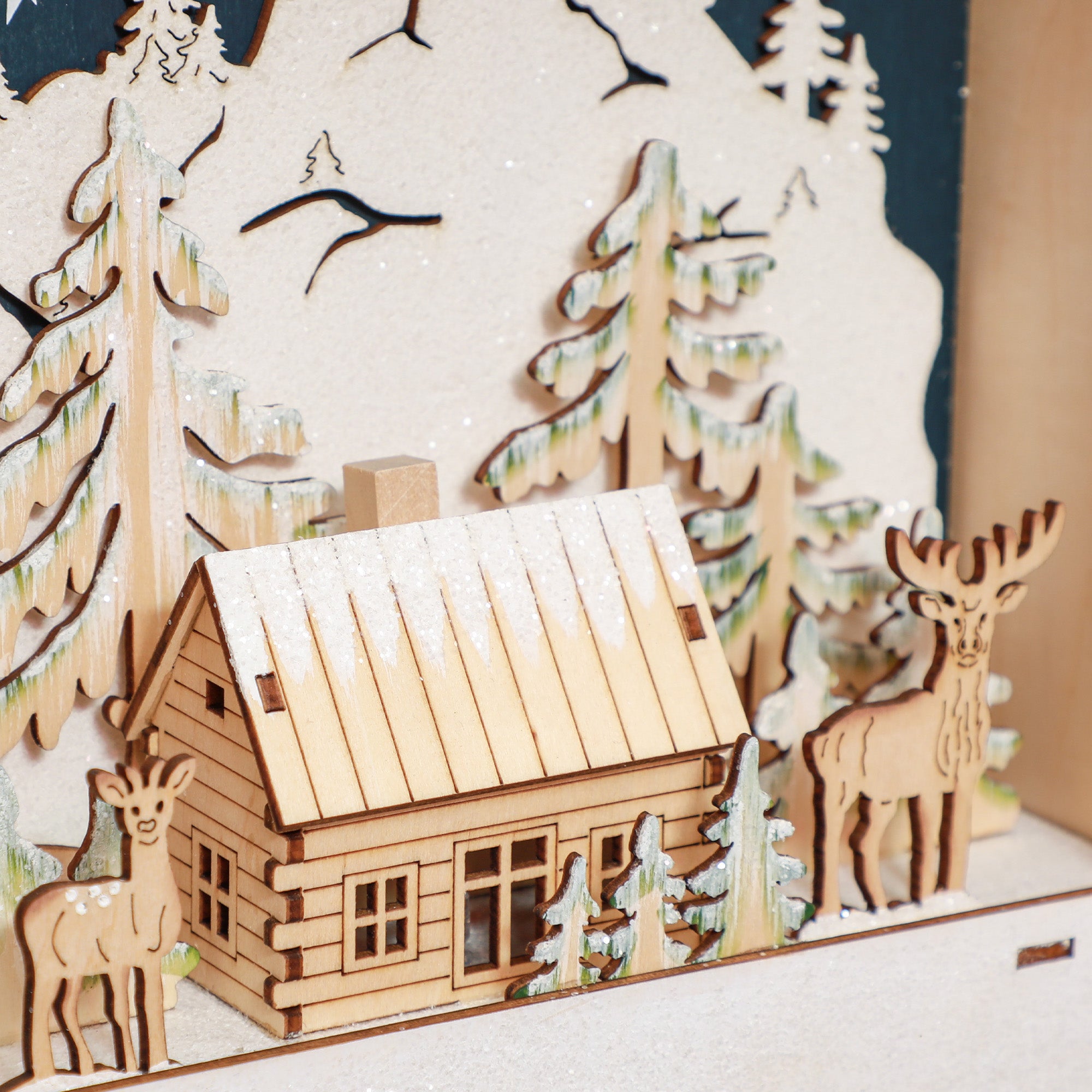 Advent Calendar, 24 Drawers with LED Lights, Red MDF