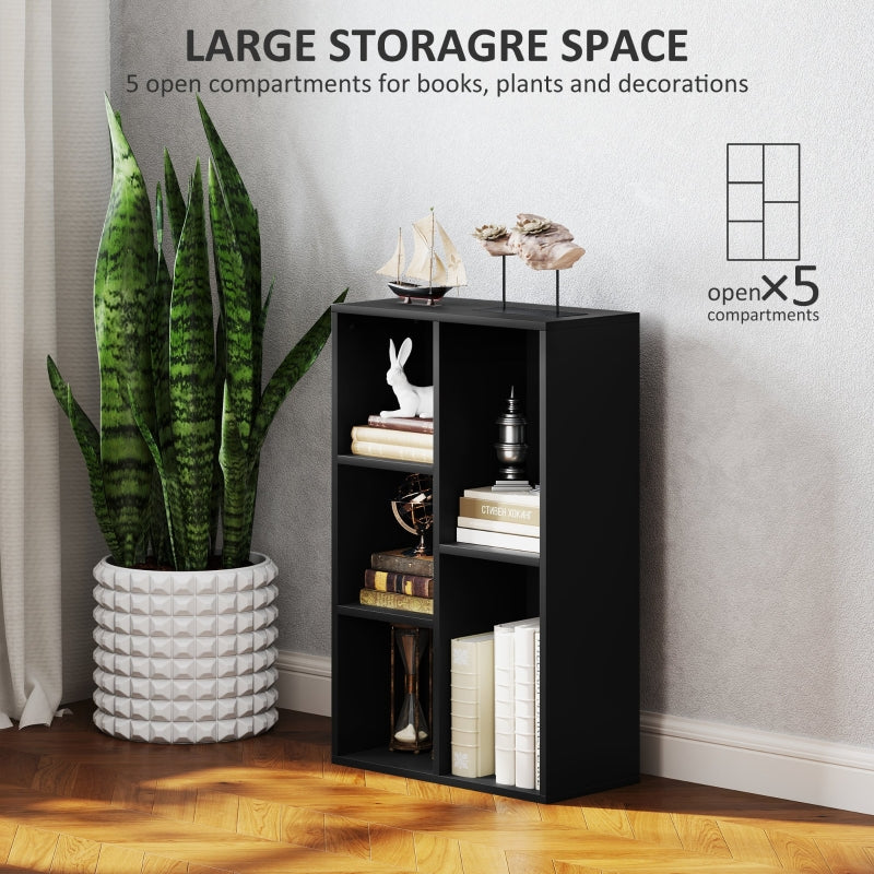Bookshelf 2-Tier 5 Compartments Black