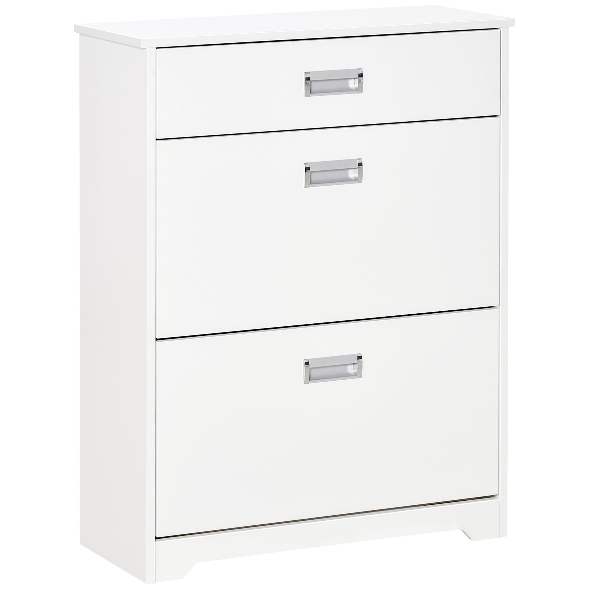 Shoe Cabinet, Slim Storage with Drawer and 2 Flip Doors, White