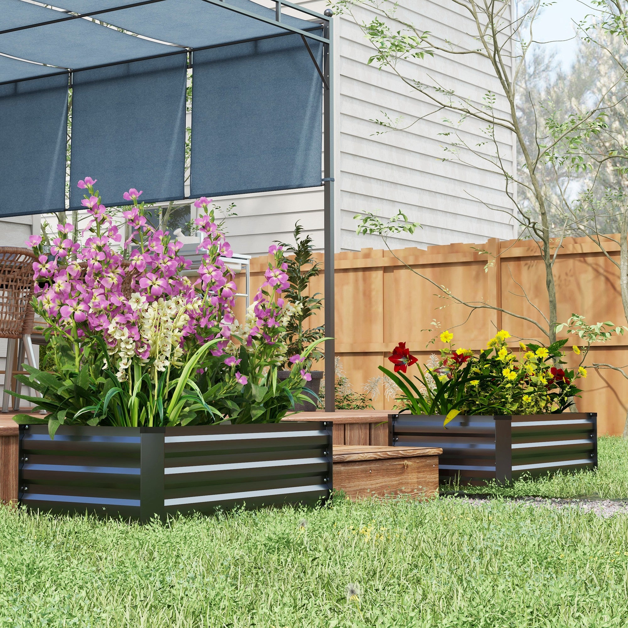 Planter Boxes 100 x 60cm Set of Two Steel Grey