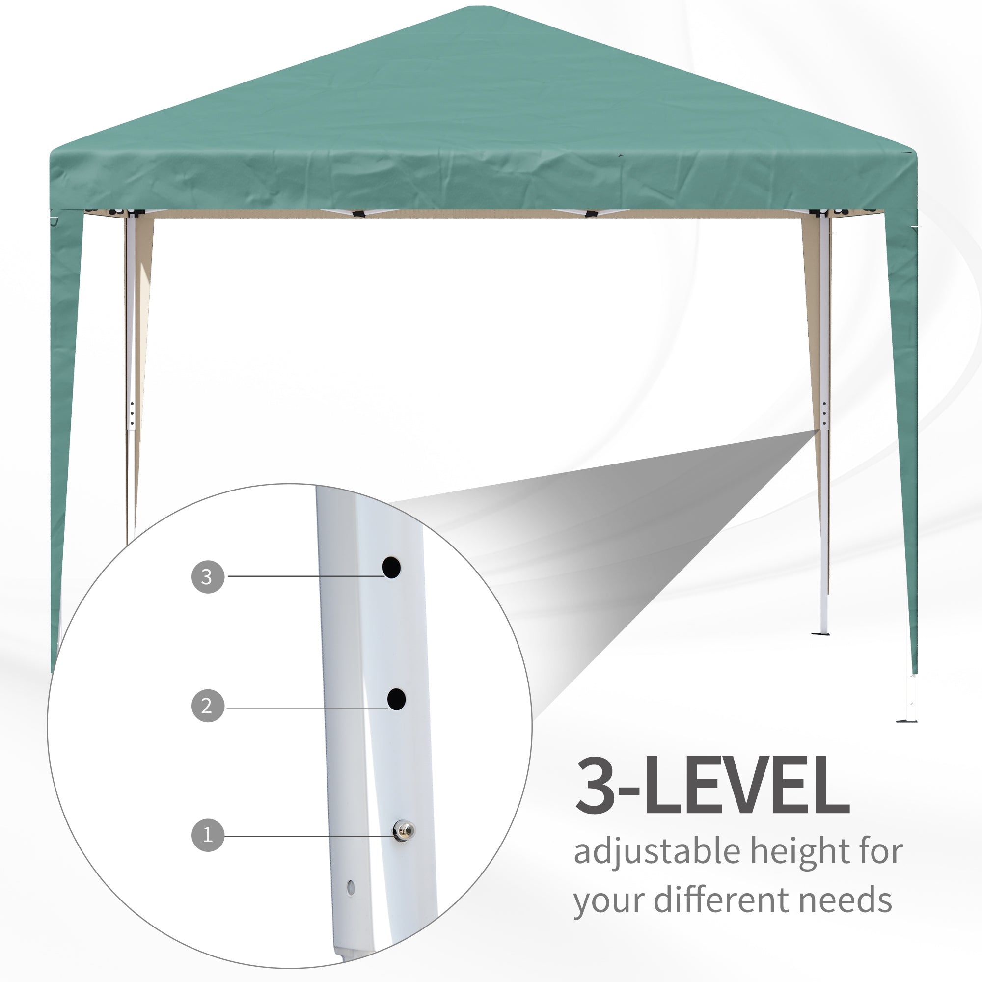 Garden Pop Up Gazebo, 3 x 3M Height Adjustable Tent Canopy with Carrying Bag, Green