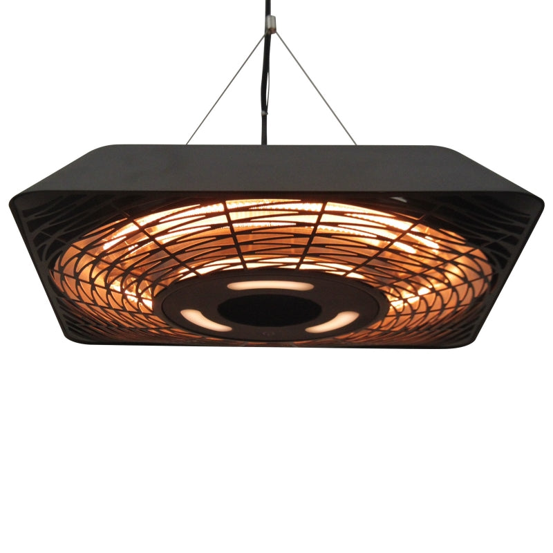 Ceiling Heater, 800W/1200W/2000W 5 Modes Radiant Heater, IP45 Electric Patio Heater with Remote Control, Aluminum Glass Black