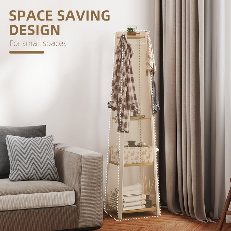Compact Freestanding Coat Rack Multi-Storage Trapezium - White/Oak