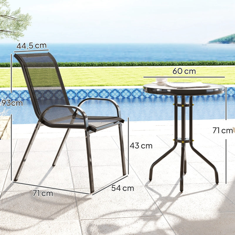 Bistro Set 3-Piece Weatherproof Glass Table Stackable Chairs - Black
