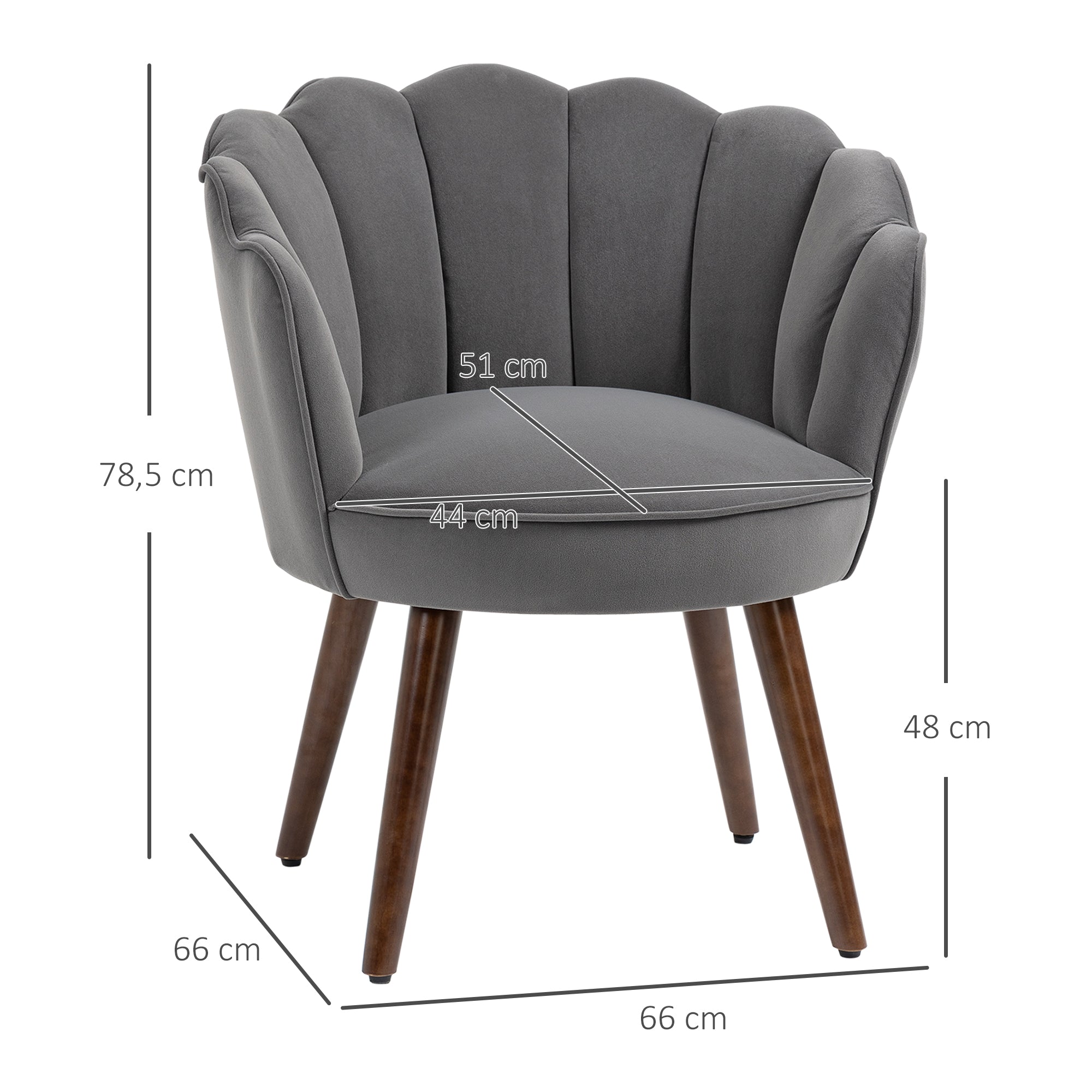 Dining Chair Armchair with Backrest, Polyester Rubberwood, Dark Grey