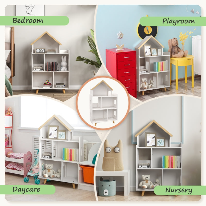 Three-Tier Toy Storage Shelf Kids Bookcase Six Cubes White