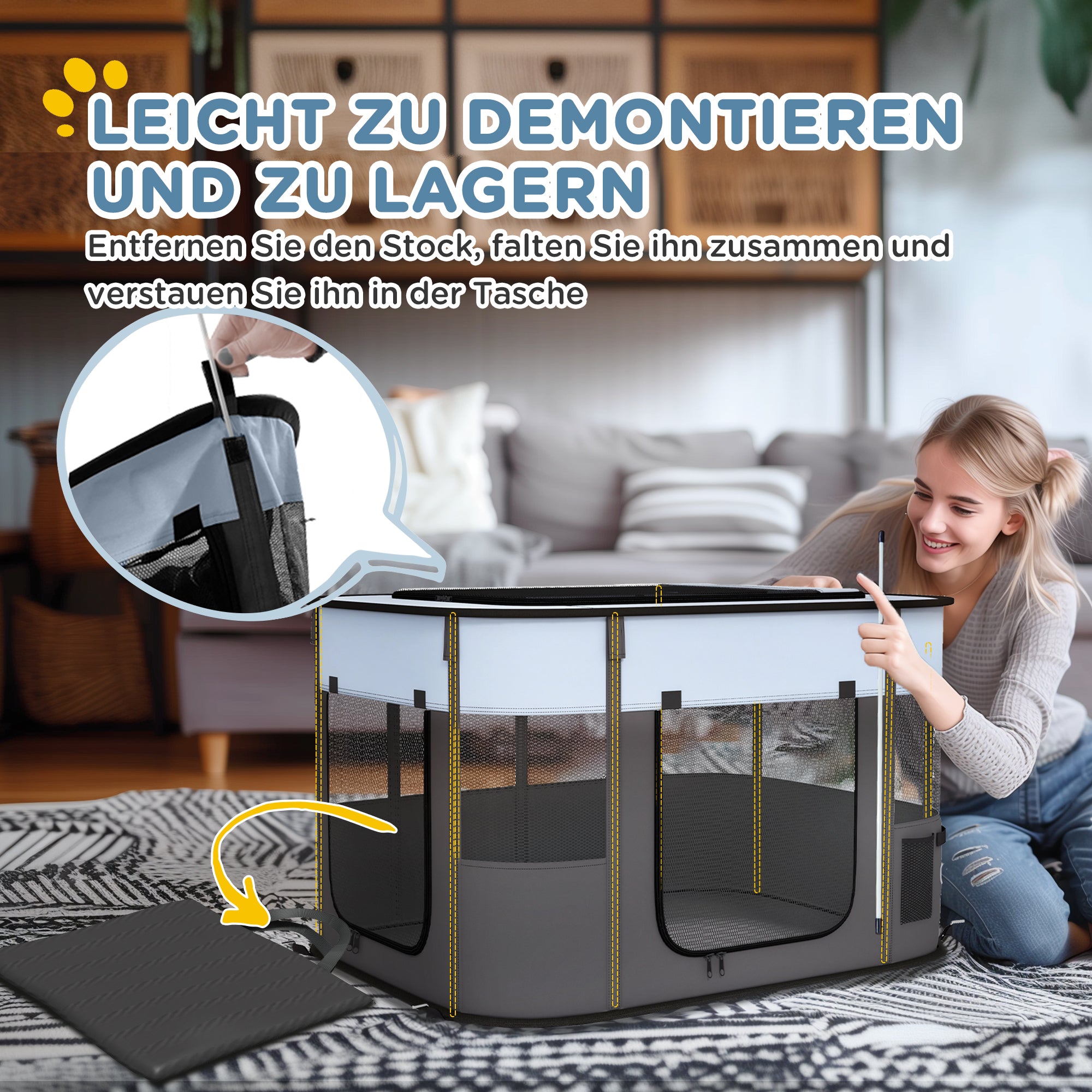 Puppy Playpen, Foldable Breathable Mesh, Grey