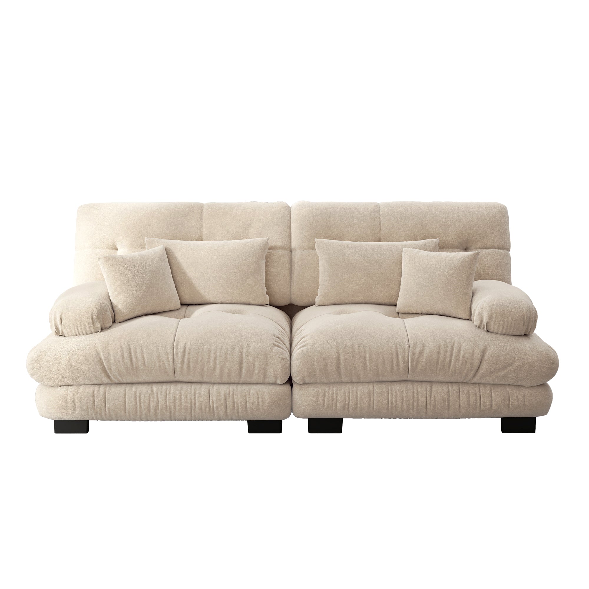 Cloud Corner Sofa, Double with Lumbar & Decorative Cushions, Chenille Light Brown
