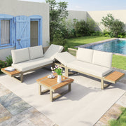 Garden Furniture Set with 2 Convertible Reclining Beds and Coffee Table, Beige